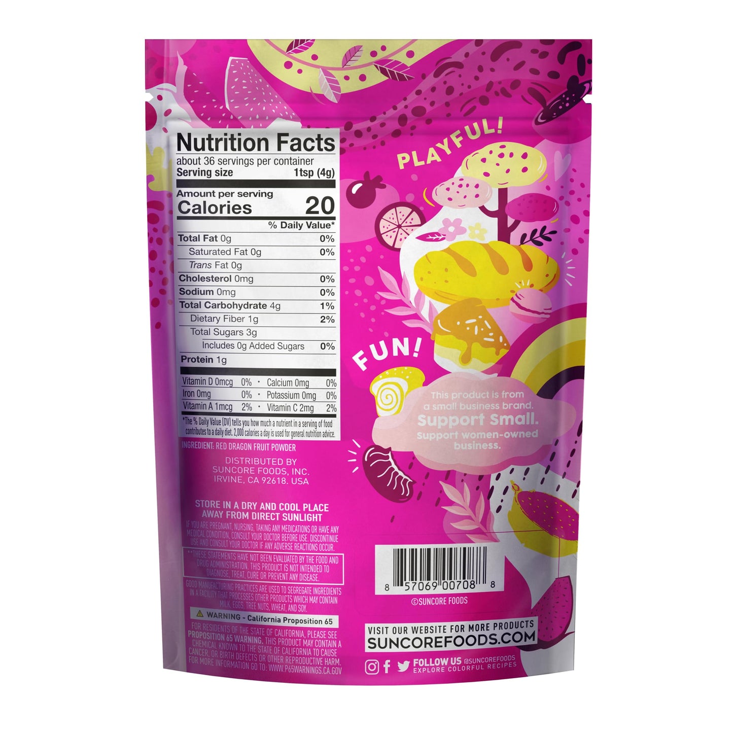Suncore Foods Pink Pitaya Powder, Pink Food Coloring Powder, Gluten-Free, Non-GMO, 5oz (2 Pack)