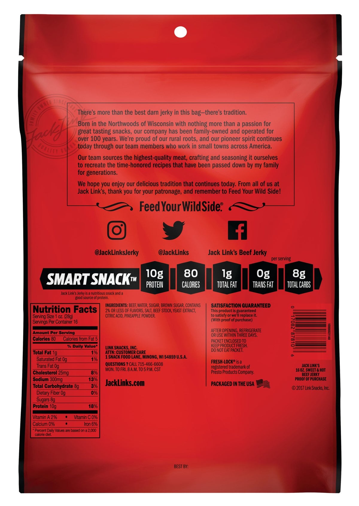 Jack Link's Beef Jerky, Sweet & Hot, 16 Ounce (Pack of 1)