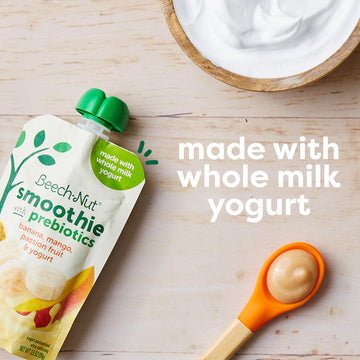 Beech-Nut Toddler Smoothies with Prebiotics, Banana Mango Passion Fruit & Yogurt Baby & Toddler Food Pouches, 3.5 oz (12 Pack)