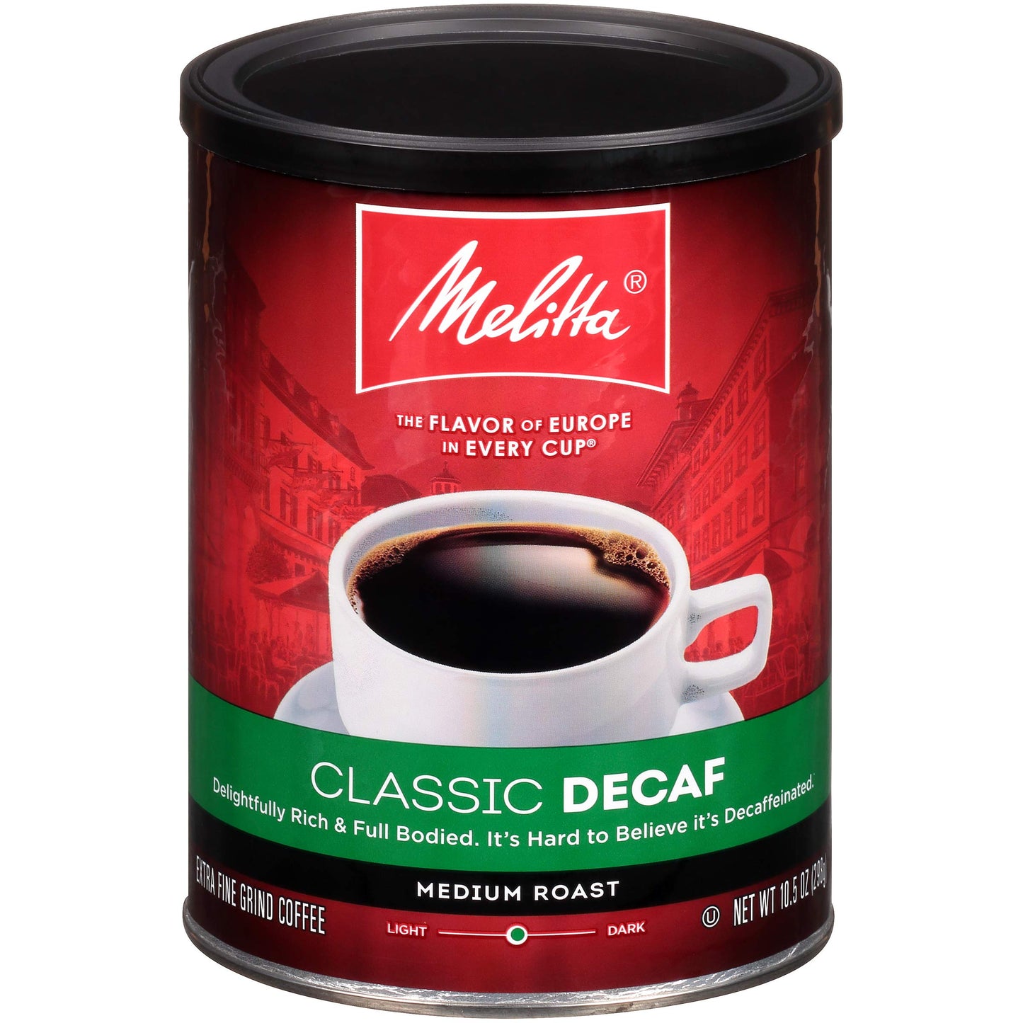 Melitta Classic Decaf Coffee, Medium Roast, Extra Fine Grind, 10.5 Ounce Can, Pack of 4, Black