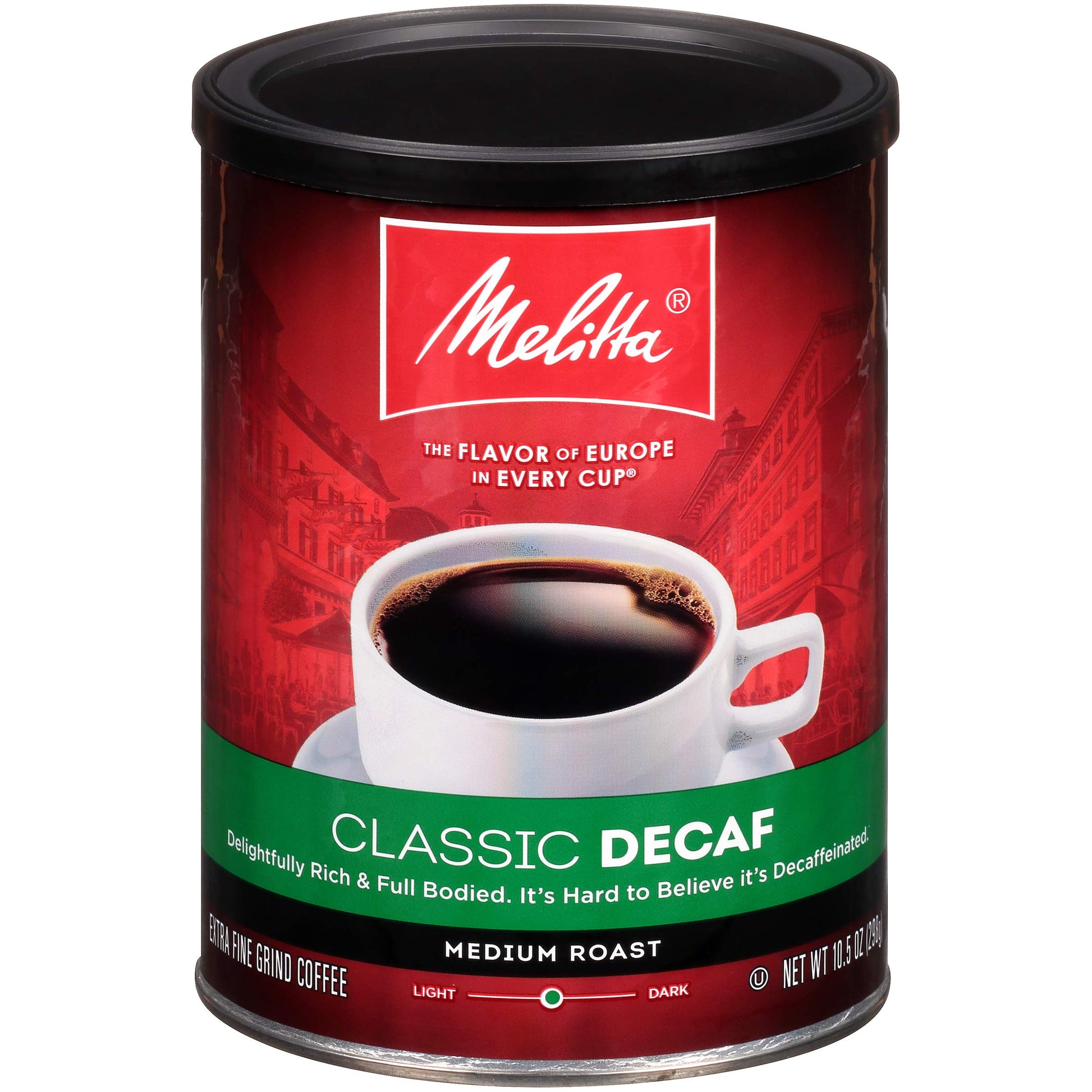 Melitta Classic Decaf Coffee, Medium Roast, Extra Fine Grind, 10.5 Ounce Can, Pack of 4, Black