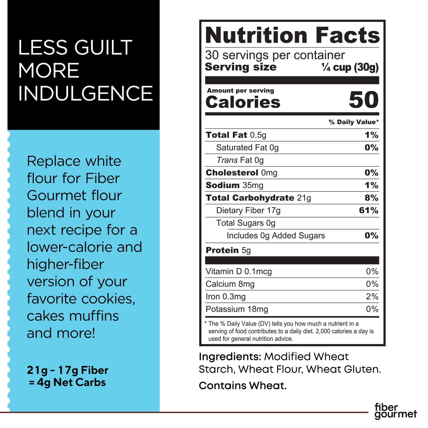Fiber Gourmet Low Net Carb Flour Blend, Keto Friendly, Non-Gmo, Vegan All-Purpose Flour, 55% Less Calories Compared To White Flo