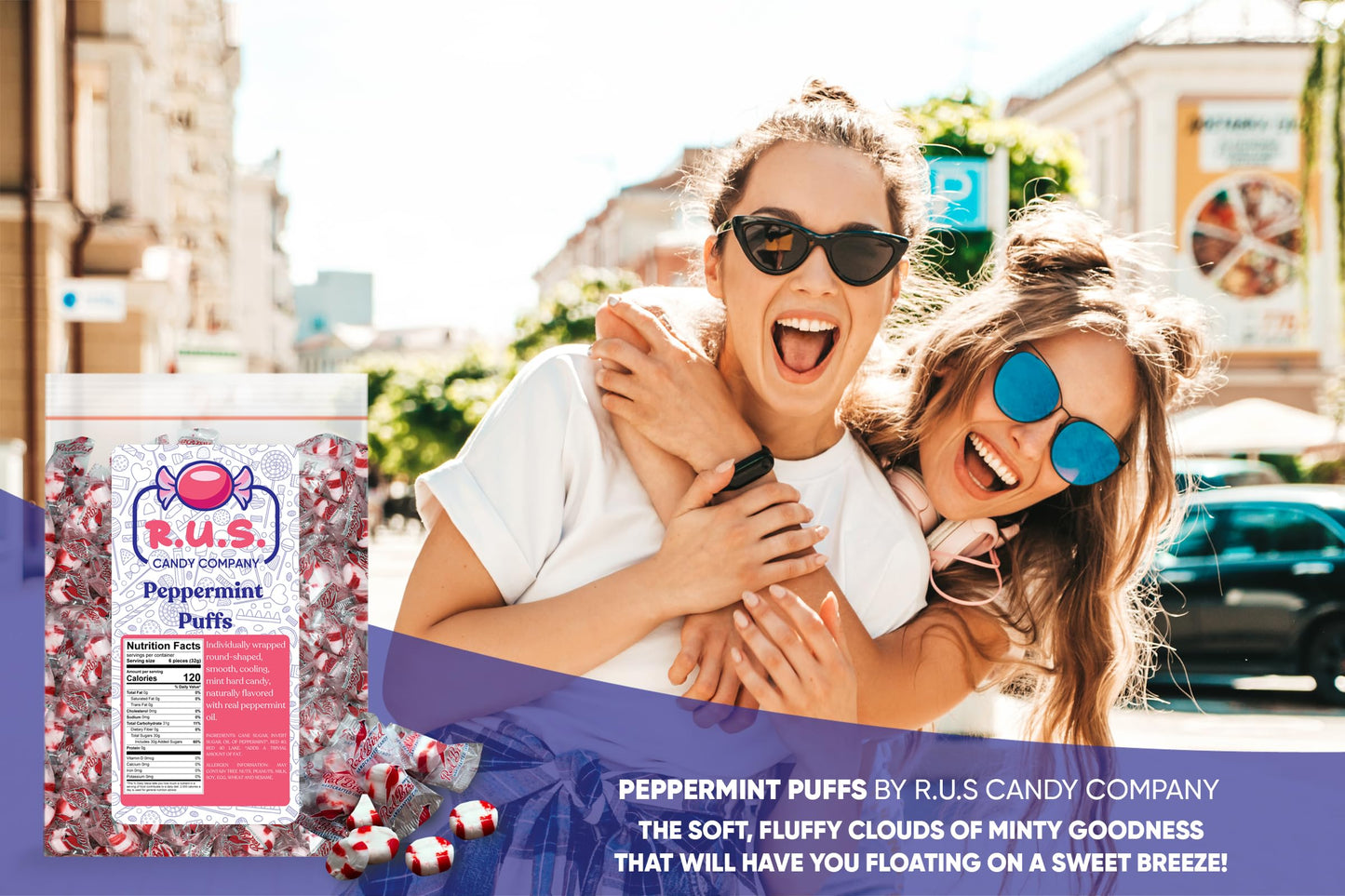 R.U.S. Candy Company Peppermint Puffs Candy - 3 Pound Bag - Refreshing Soft Candy Perfect For Parties And Holiday Celebrations (