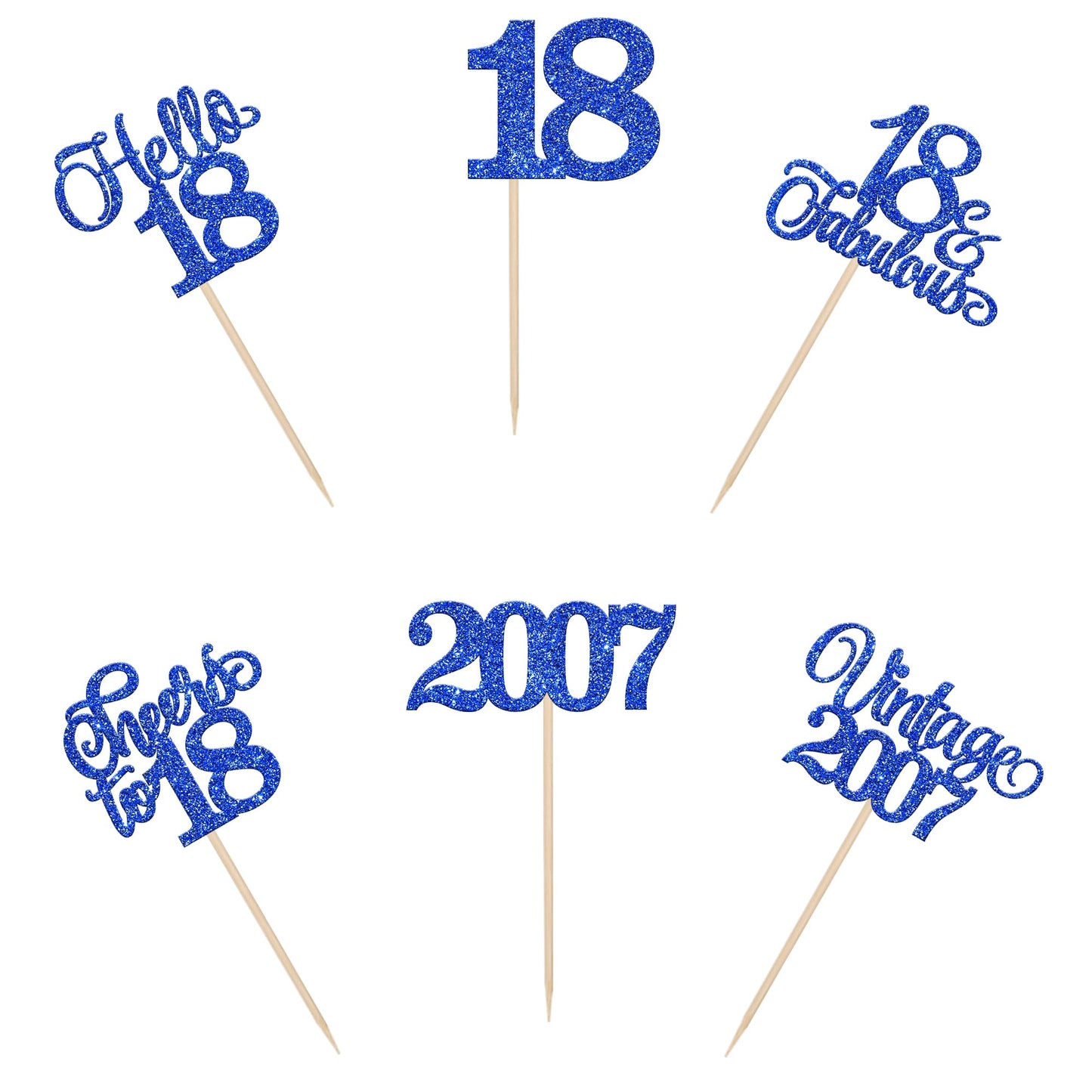 Rssta i 18th Birthday Cupcake Toppers, 24 Pack, Vintage 2007 Design, Blue