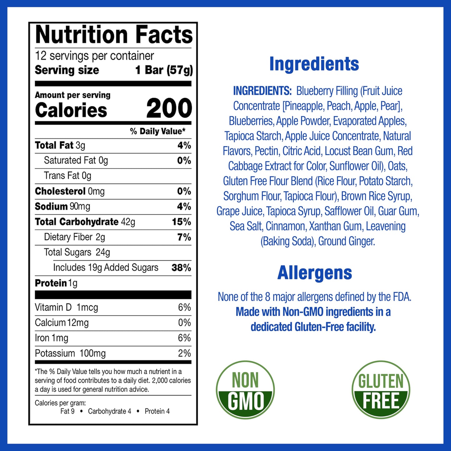 Betty Lous Fruit Bars, Blueberry Pack of 12, Gluten Free, Vegan, Non GMO, Deliciously Healthy Snacks Made with All Natural Frui