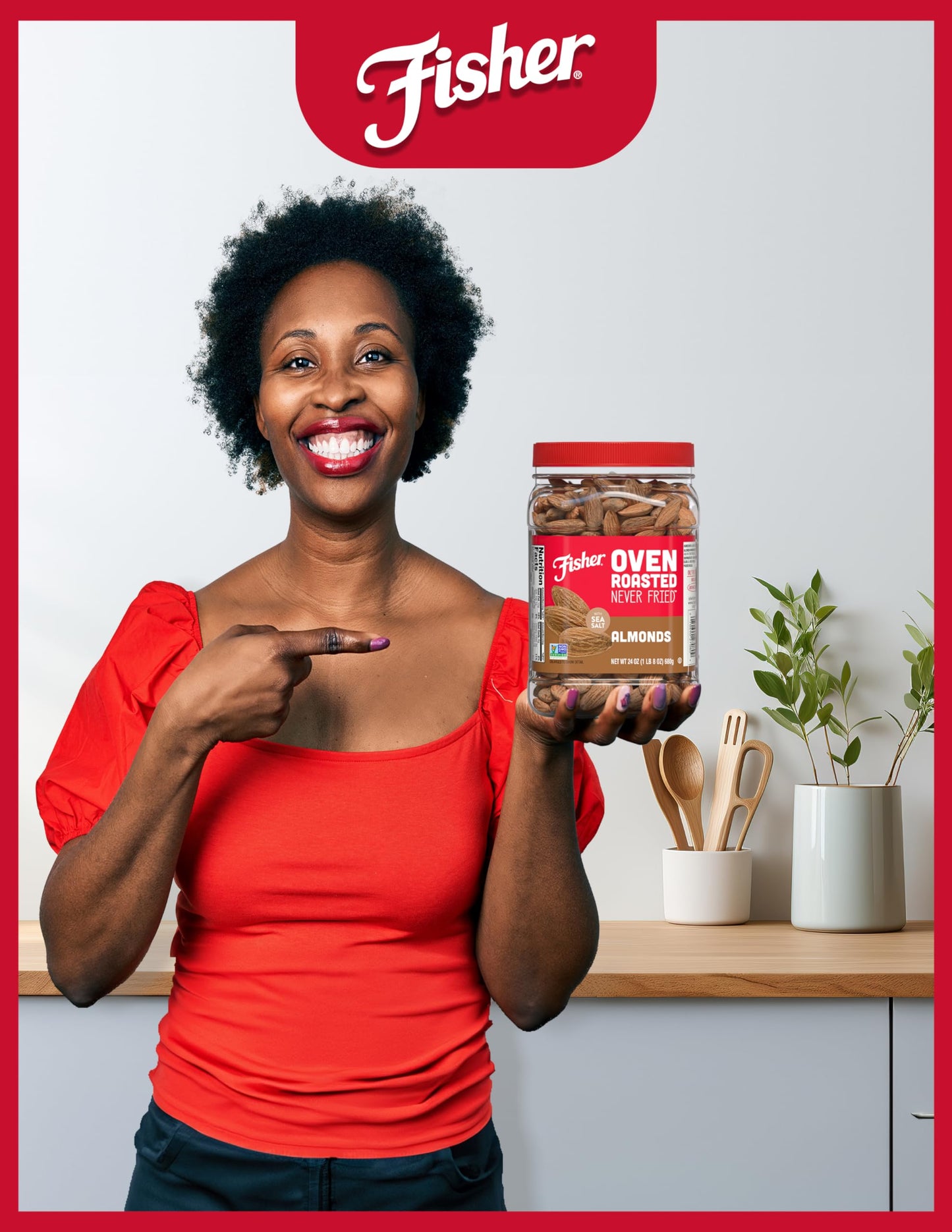 Fisher Oven Roasted Never Fried Almonds  24 Ounces (Pack of 1)  Heart Healthy Snacks for mature-themeds  Made with Sea Salt  No Added Oil  Artificial Ingredients or Preservatives  Gluten Free  Vegan Protein
