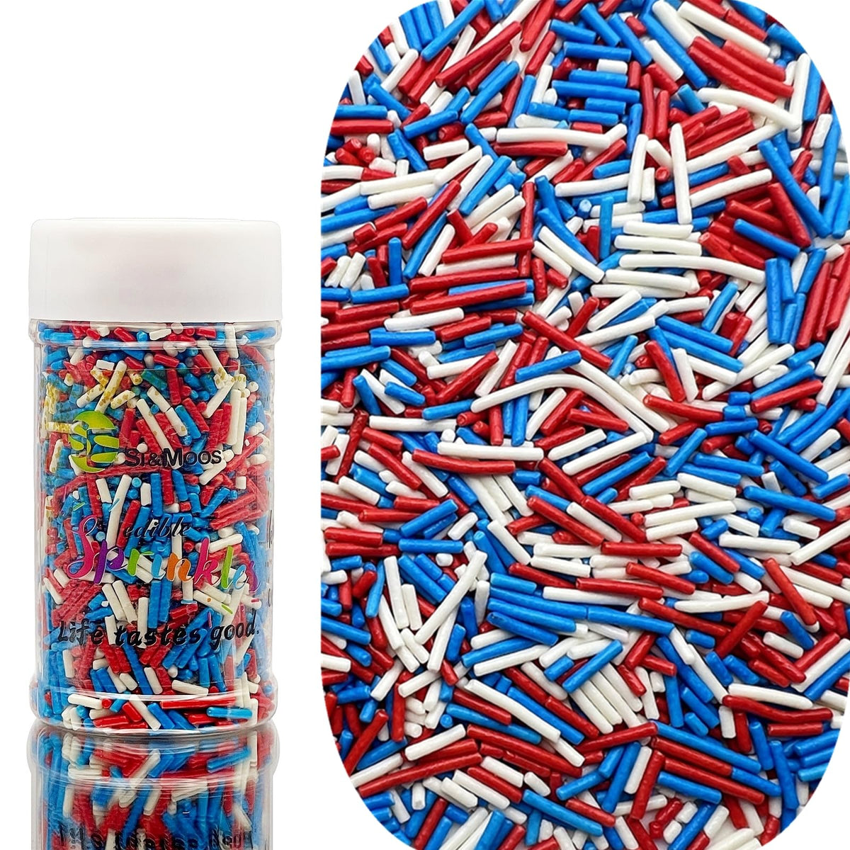 SE Si&Moos Red White Blue Jimmies Sprinkles Patriotic Sprinkles for Cake Decorating Fourth of July Cupcake Decorations Edible Cr