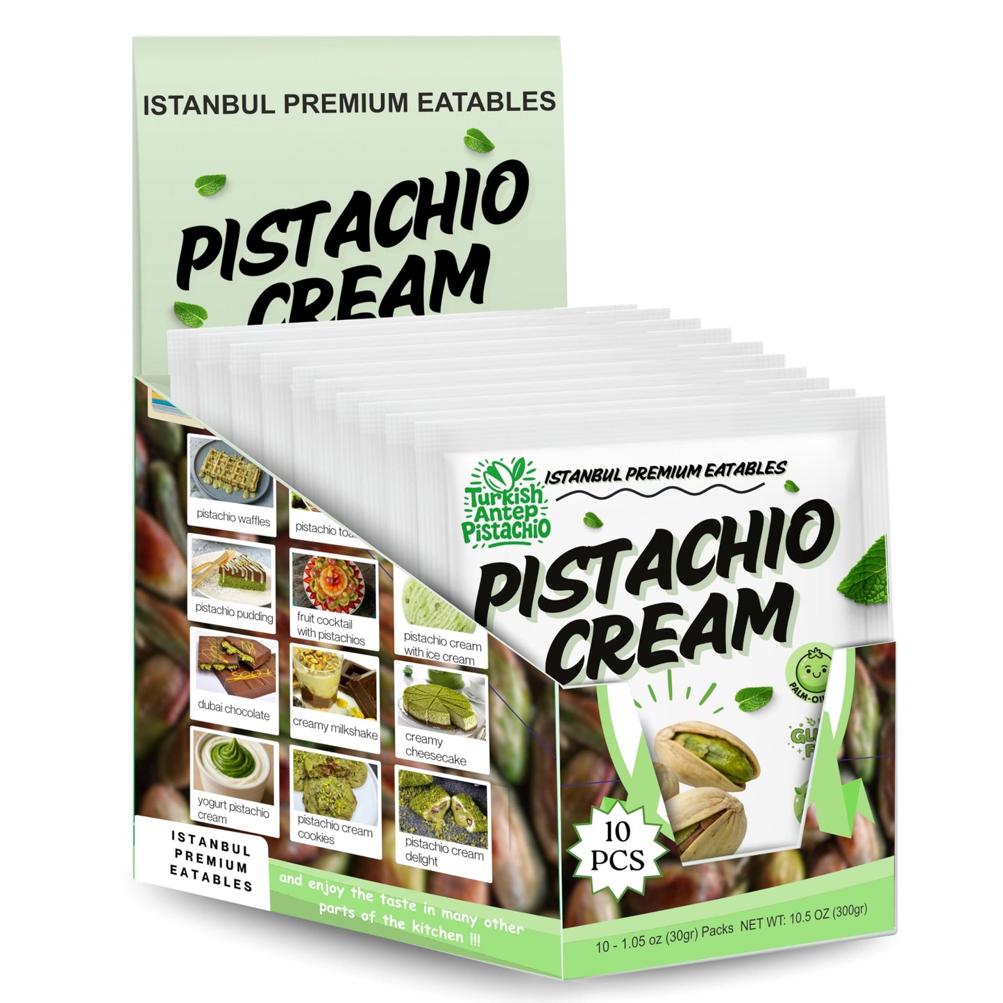 ISTANBUL PREMIUM EATABLES Pistachio Cream, 10.5 oz (300 g) Box of 10, Green, Ideal for Desserts and Snacks