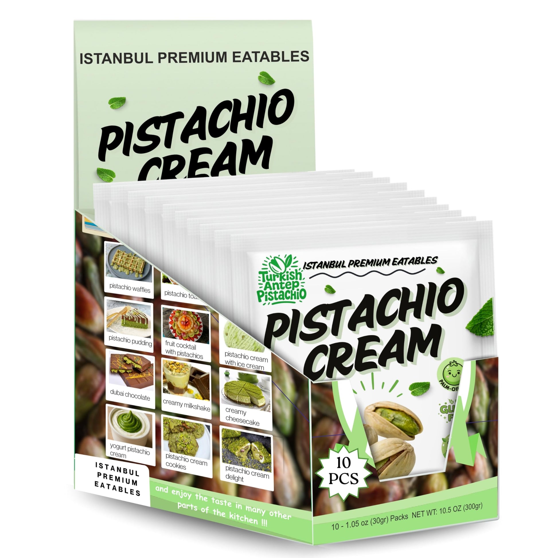 ISTANBUL PREMIUM EATABLES Pistachio Cream, 10.5 oz (300 g) Box of 10, Green, Ideal for Desserts and Snacks
