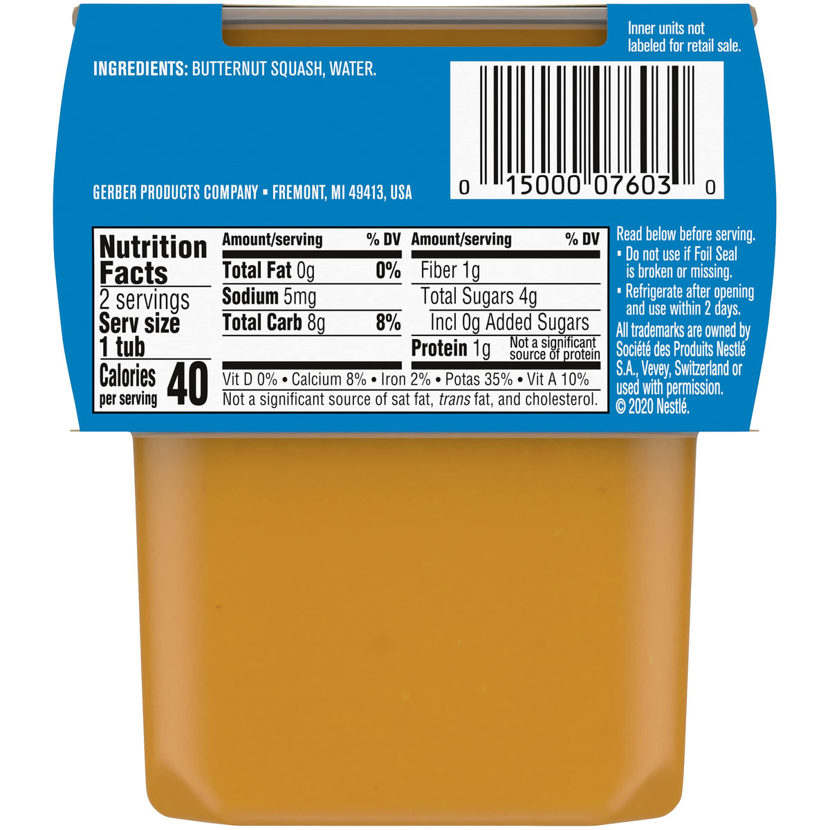 Gerber Baby Food Butternut Squash, 4 Oz, 2 Ct Tubs