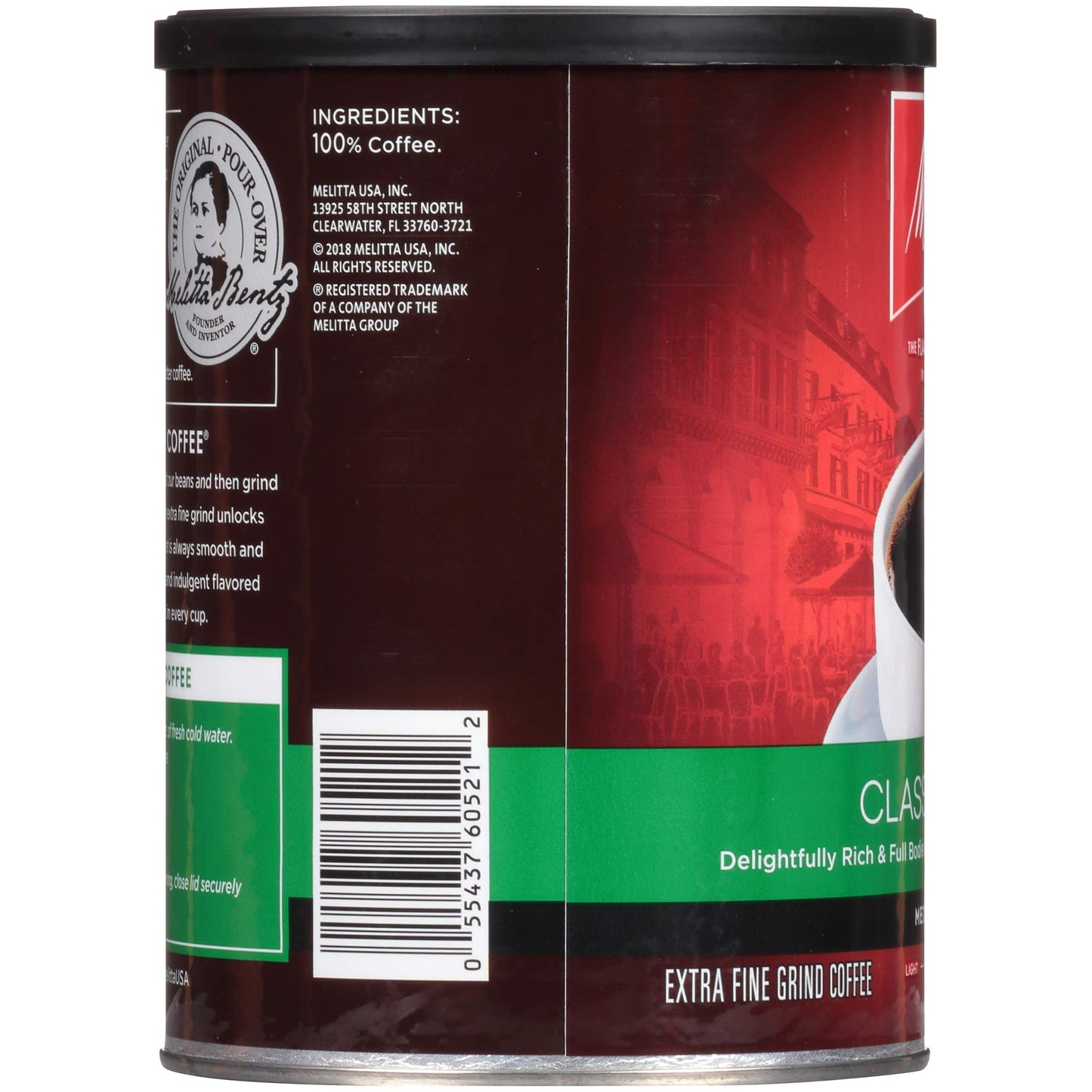 Melitta Classic Decaf Coffee, Medium Roast, Extra Fine Grind, 10.5 Ounce Can, Pack of 4, Black
