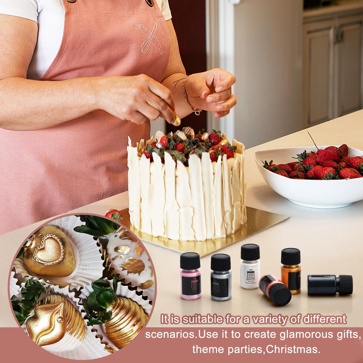 Limino Edible Glitter Paint - Food Grade Metallic Cake Decor, 2 fl.oz, Rose Gold, Model L111