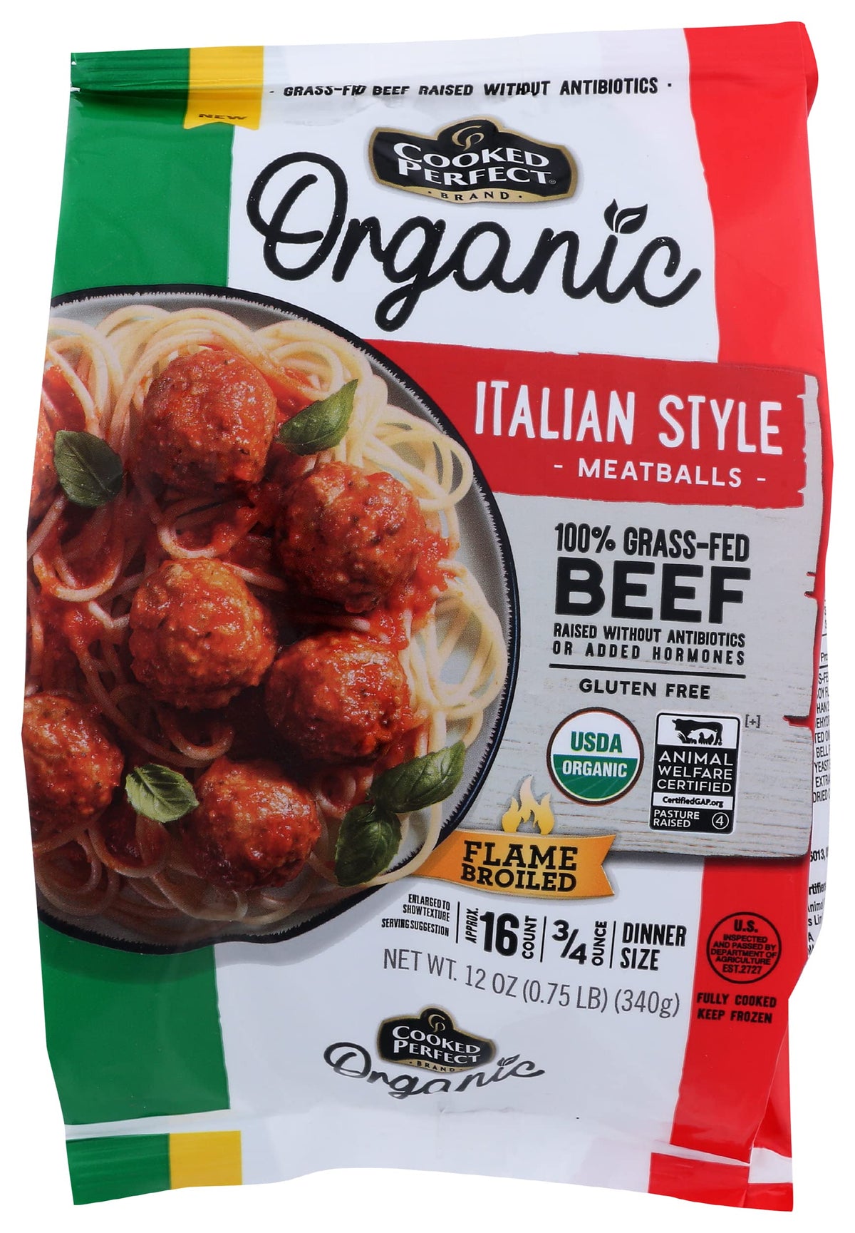 Cooked Perfect Organic Italian Beef Meatballs, 12 Oz