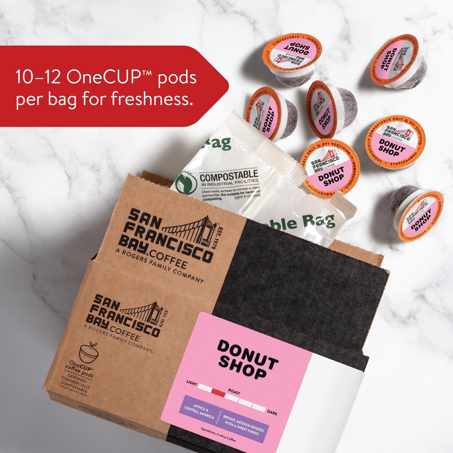San Francisco Bay Compostable Coffee Pods - Donut Shop (120 Ct) K Cup Compatible Including Keurig 2.0, Light Roast