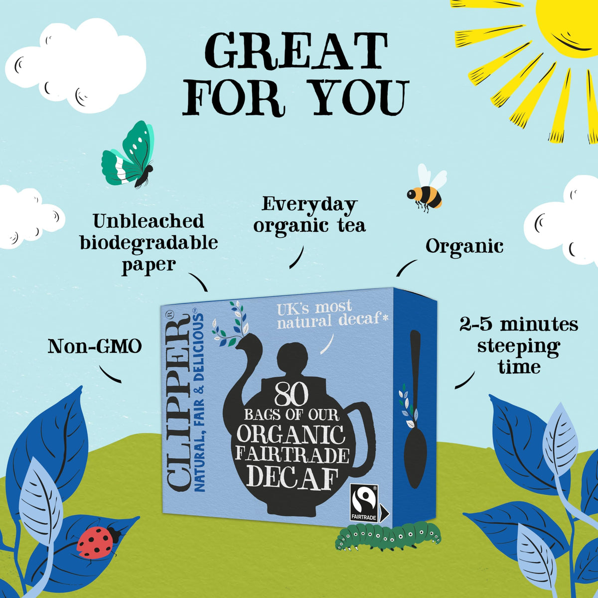 Clipper Tea, Organic Decaf, Plant-Based, Decaffeinated Black Tea, Great Over Ice, 4 Pack, 320 Unbleached Tea Bags