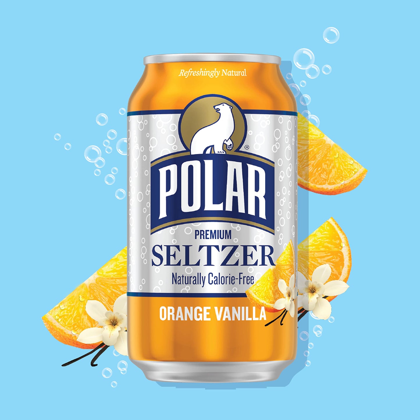 Polar Seltzer Water, Orange Vanilla, 12 fl oz Cans, 18 Pack, 216 Fl Oz Total - Refreshing Sparkling Beverage