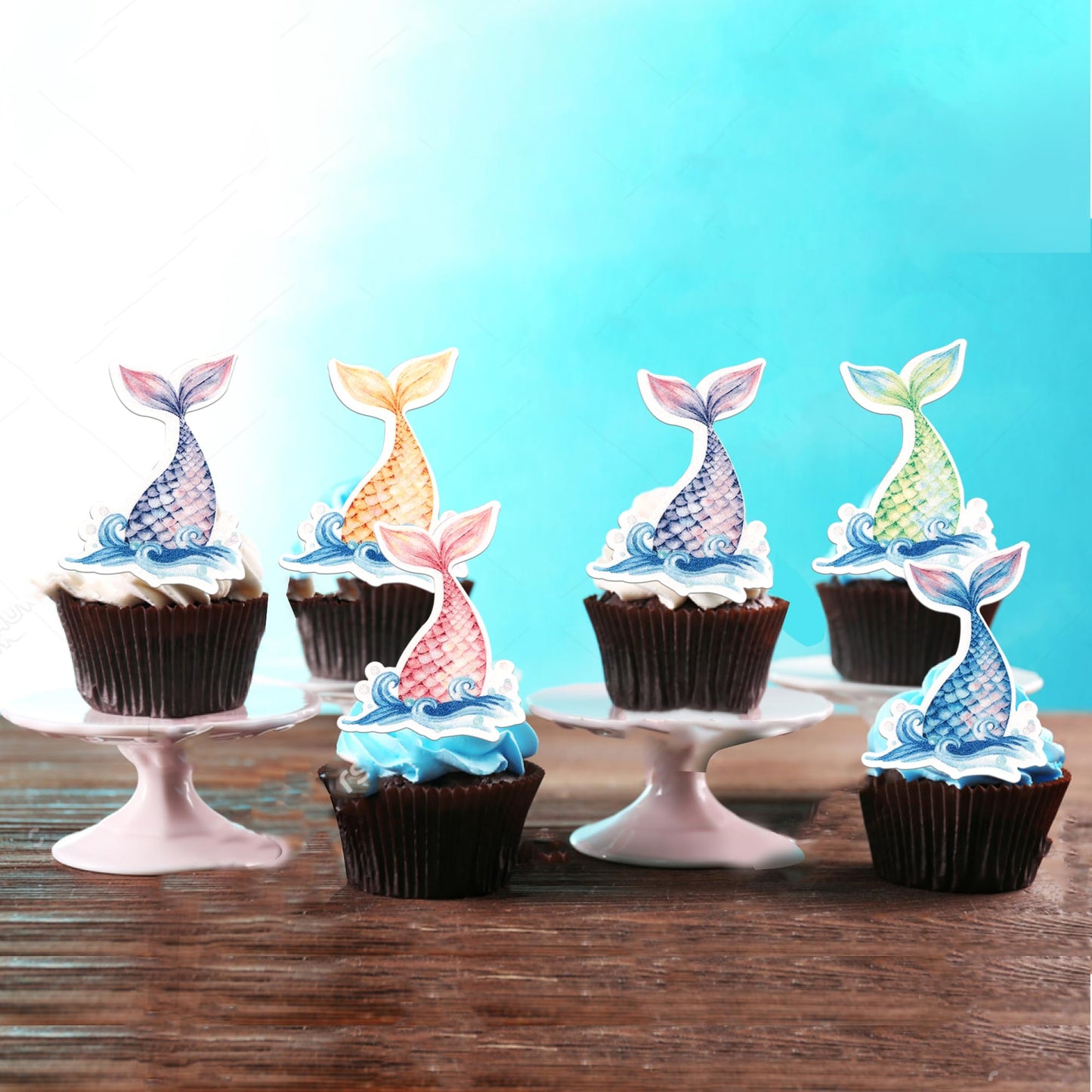 ZHUOWEISM Edible Mermaid Tail Cupcake Toppers 60 PCS Under the Sea Decorations Design 3