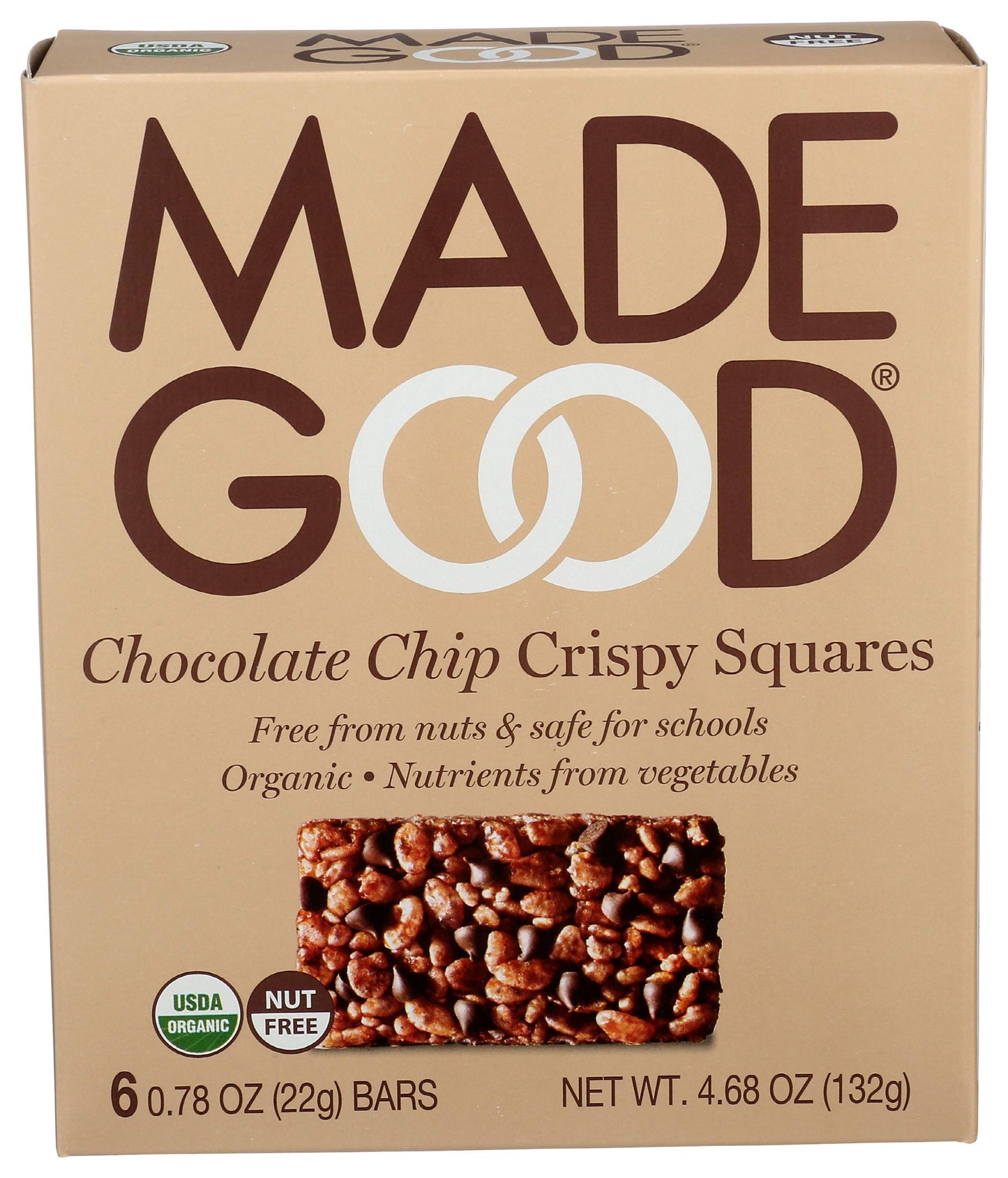 Made Good Crispy Squares, Chocolate Chip, 4.68 Ounce