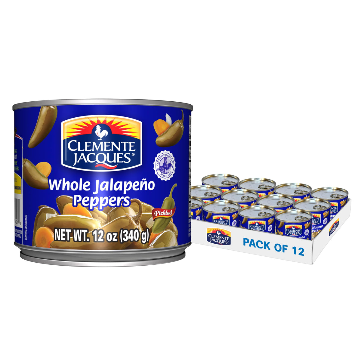 Clemente Jacques Whole Jalapeno Peppers, 12 oz (Pack of 12)