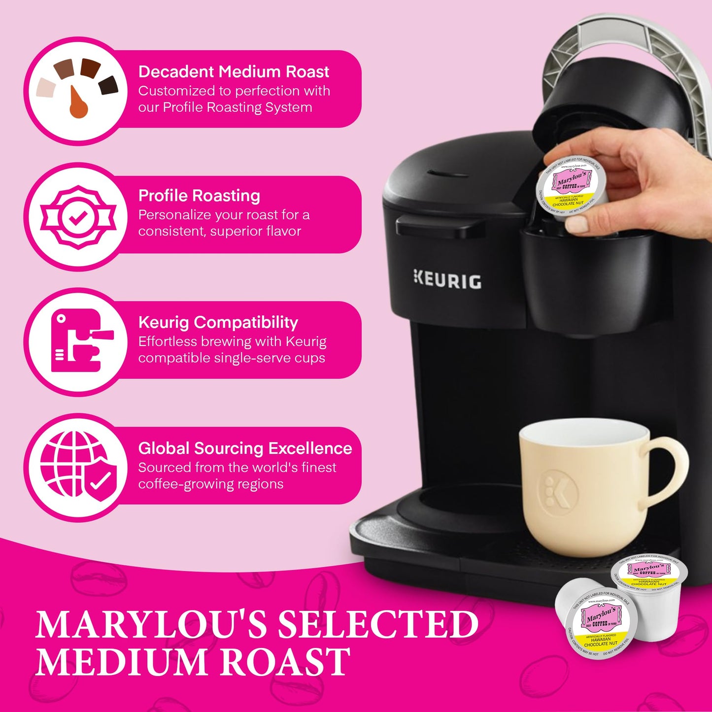 Marylous Hawaiian Chocolate Nut Flavored Gourmet Coffee – Single Serve Coffee Pods, Compatible With Keurig Malt-Inspired – 12 Pods