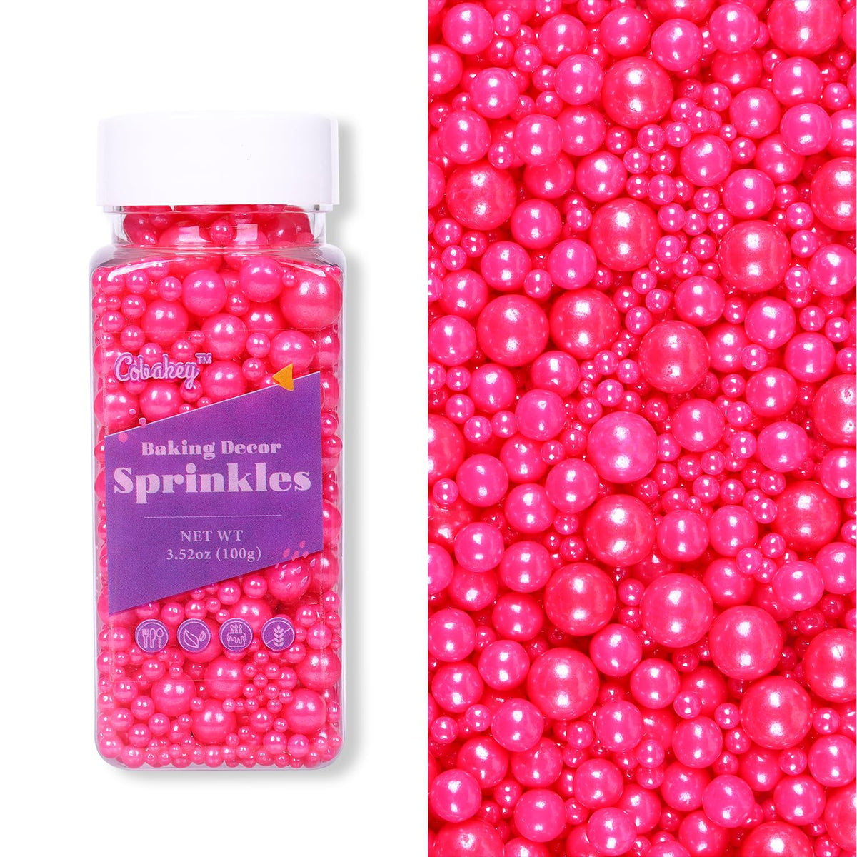 Cobakey Pink Sprinkles For Cake Decorations 3.52 Ounce Edible Pearl Sugar Sprinkles For Cupcake Toppers Wedding Party Valentines