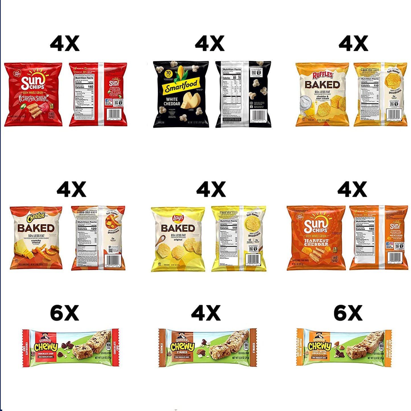 Frito Lay Snack Time Favorites Variety Pack - Baked, Smartfood, Sunchips & Quaker Chewy Bars - 1 Count (Pack of 40)