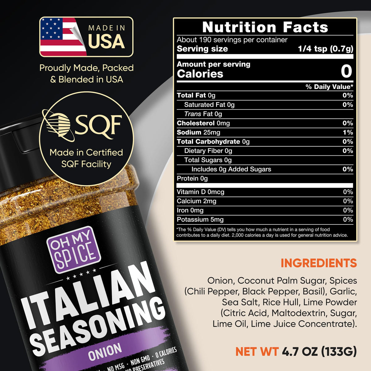 Italian Seasoning Blend Onion Powder Mix - Gluten Free & Low Sodium Pizza Seasoning For Bruschetta & Spaghetti. Mediterranean Sw