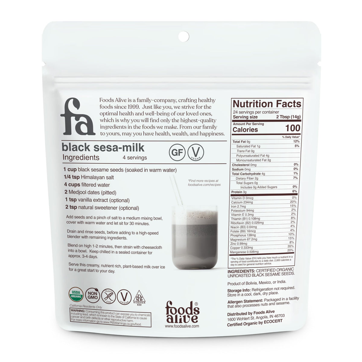 Foods Alive | Organic Black Sesame Seeds | 12 oz
