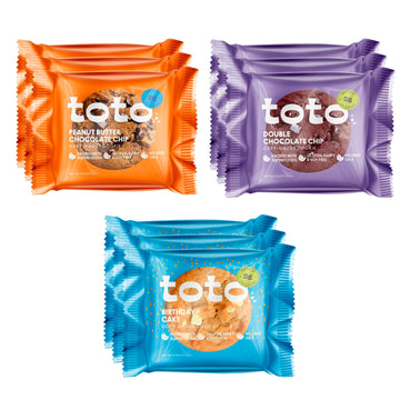 Kgf - Variety Pack Toto Gluten-Free Gooey Cookie  3 Peanutbutter Chocolate  3 Double Chocolate  3 Birthday Cake  Pack Of 9