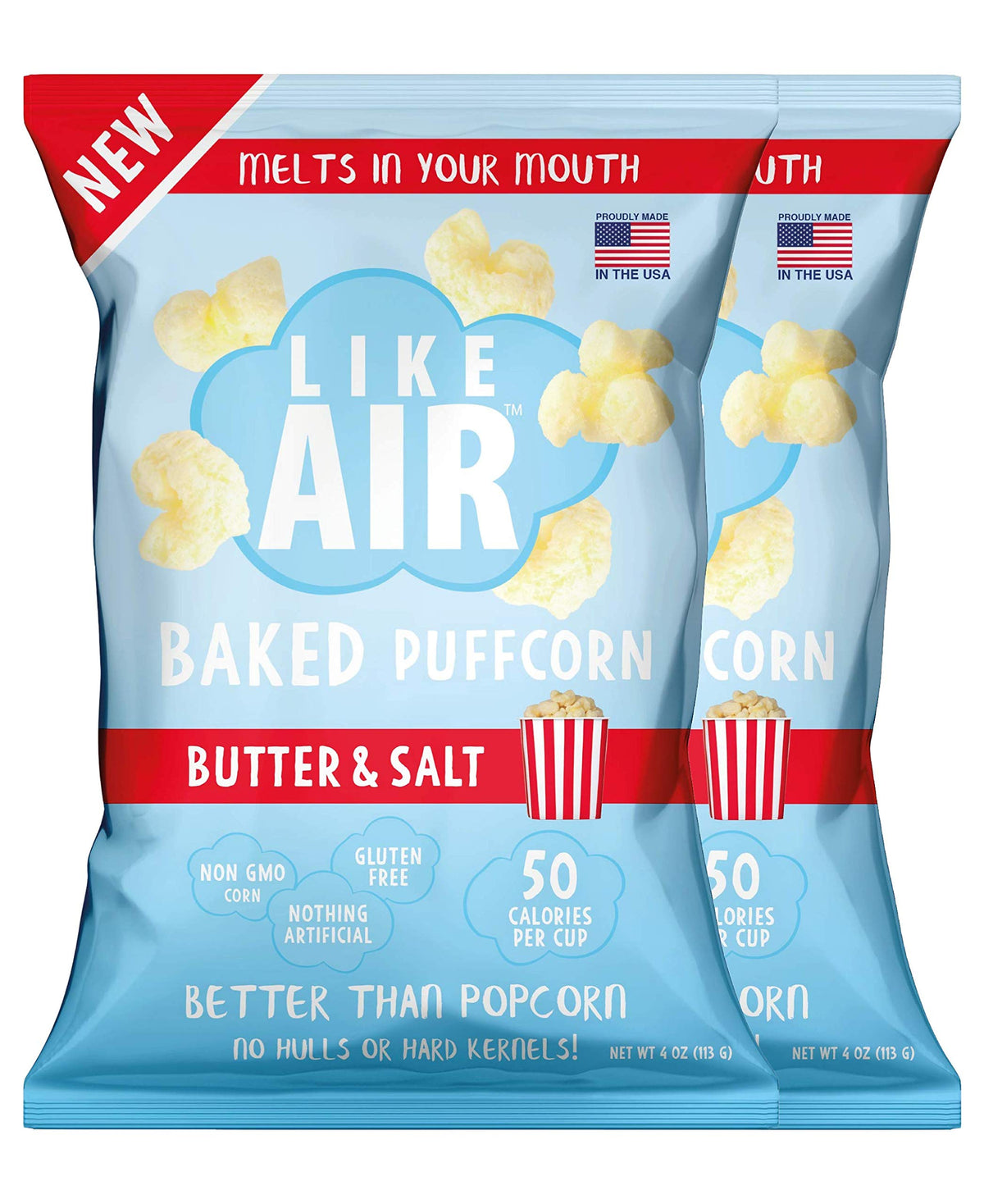 Like Air Puffcorn (Classic) | 2 4oz Bags | 50 Calories Per Cup | Gluten Free | Nothing Artificial
