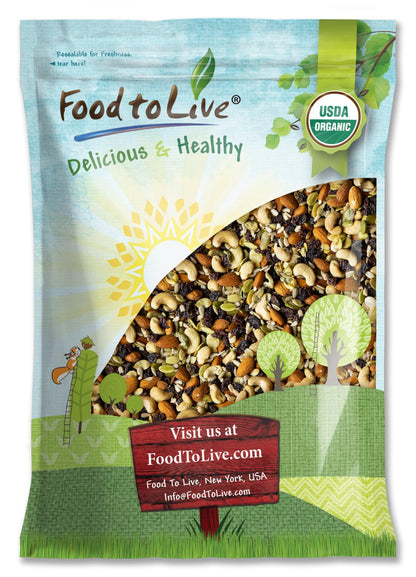 Organic Raw Seeds, Nuts and Raisins Mix, 8 Pounds - Raw and Non-GMO Trail Mix Contains Walnuts, Almonds, Cashews, Hazelnuts, and