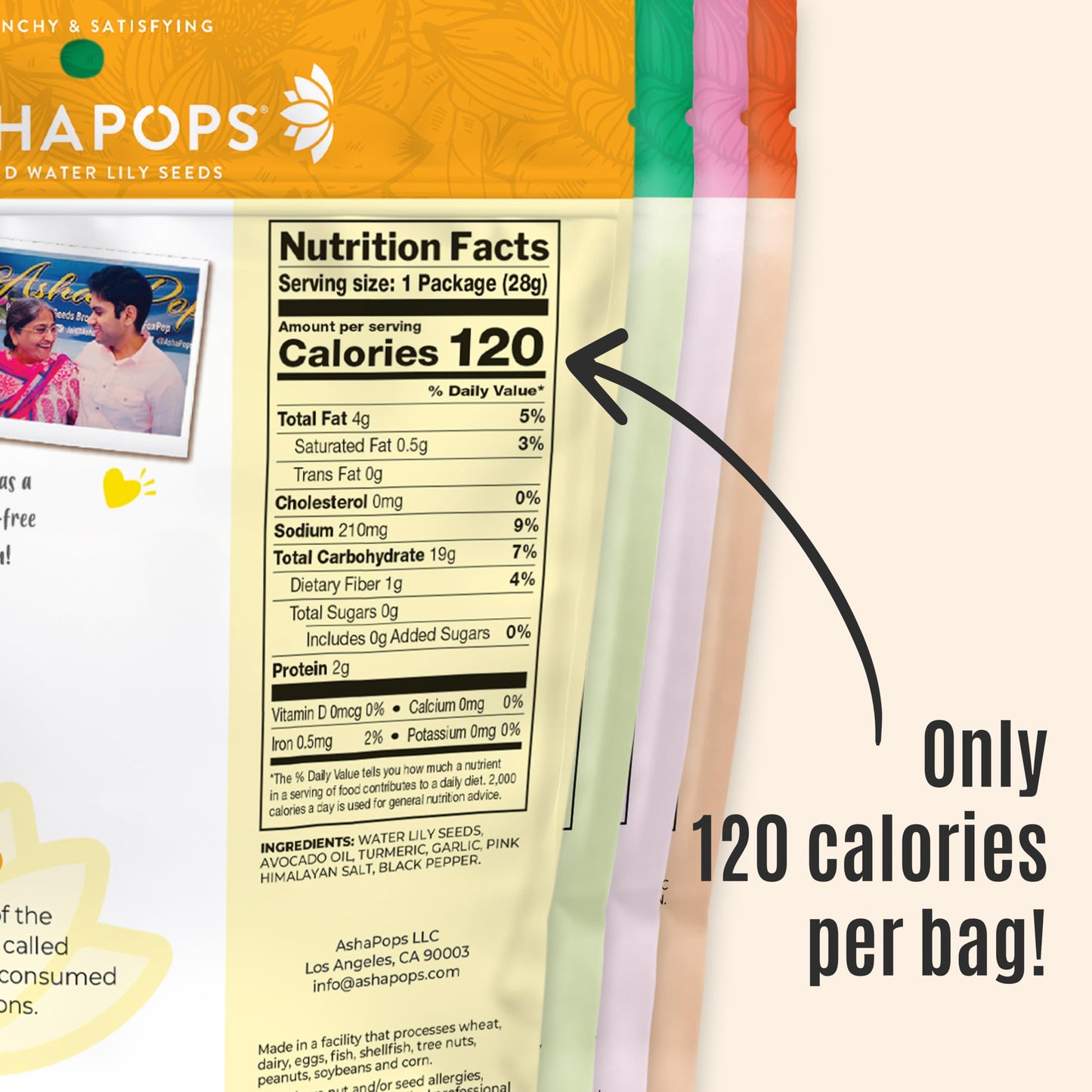AshaPops Popped Water Lily Seeds Variety Pack - Gluten Free, Vegan, 1 oz (Pack of 4 Bags)