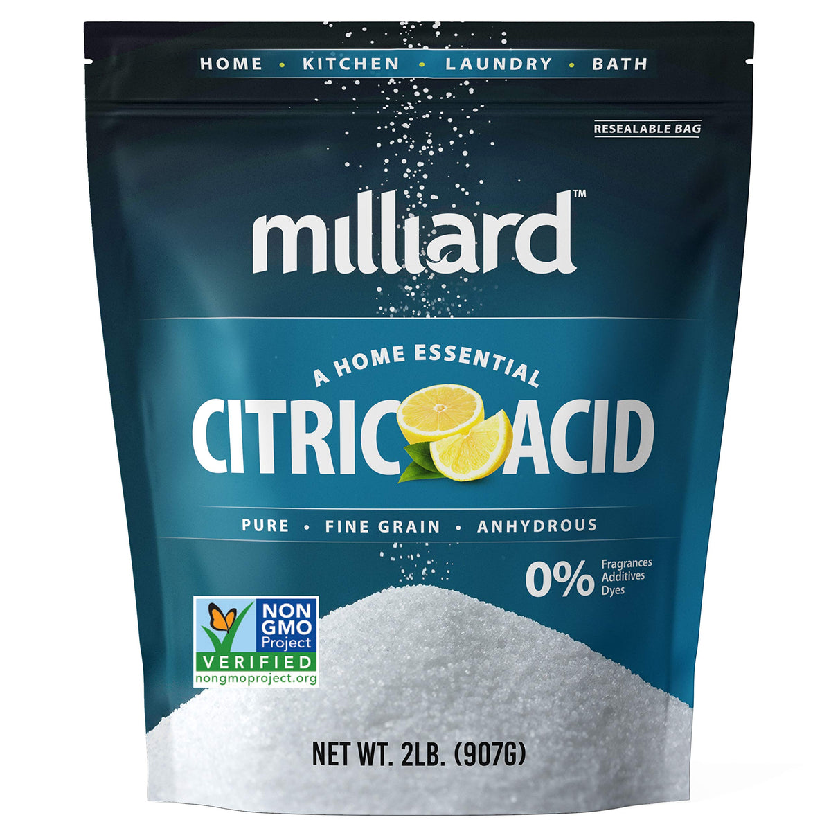 Milliard Citric Acid 2 Pound - 100% Pure Food Grade NON-GMO Project VERIFIED (2 Pound)