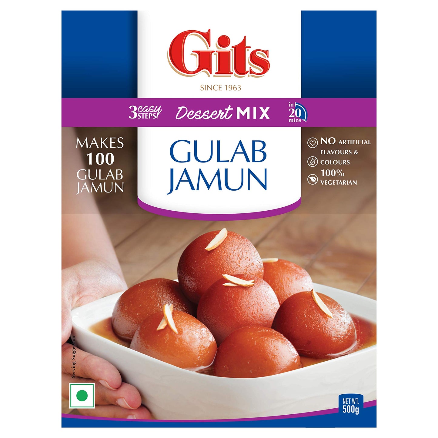 Gits Instant Gulab Jamun Dessert Mix, Makes 100 Per Pack, Pure Veg, Delicious Indian Dessert And Mithai (Pack Of 2, 500G Each),