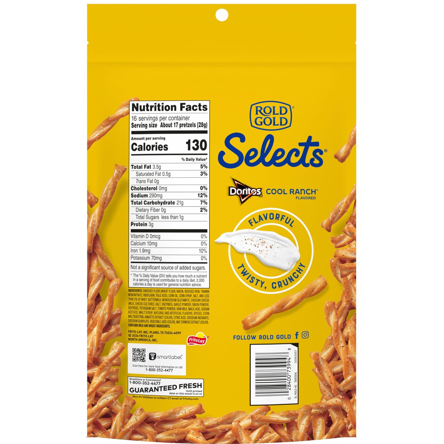 Rold Gold Oven Baked Pretzel Twists, 16 oz Bag, Snack Food, Crunchy Texture