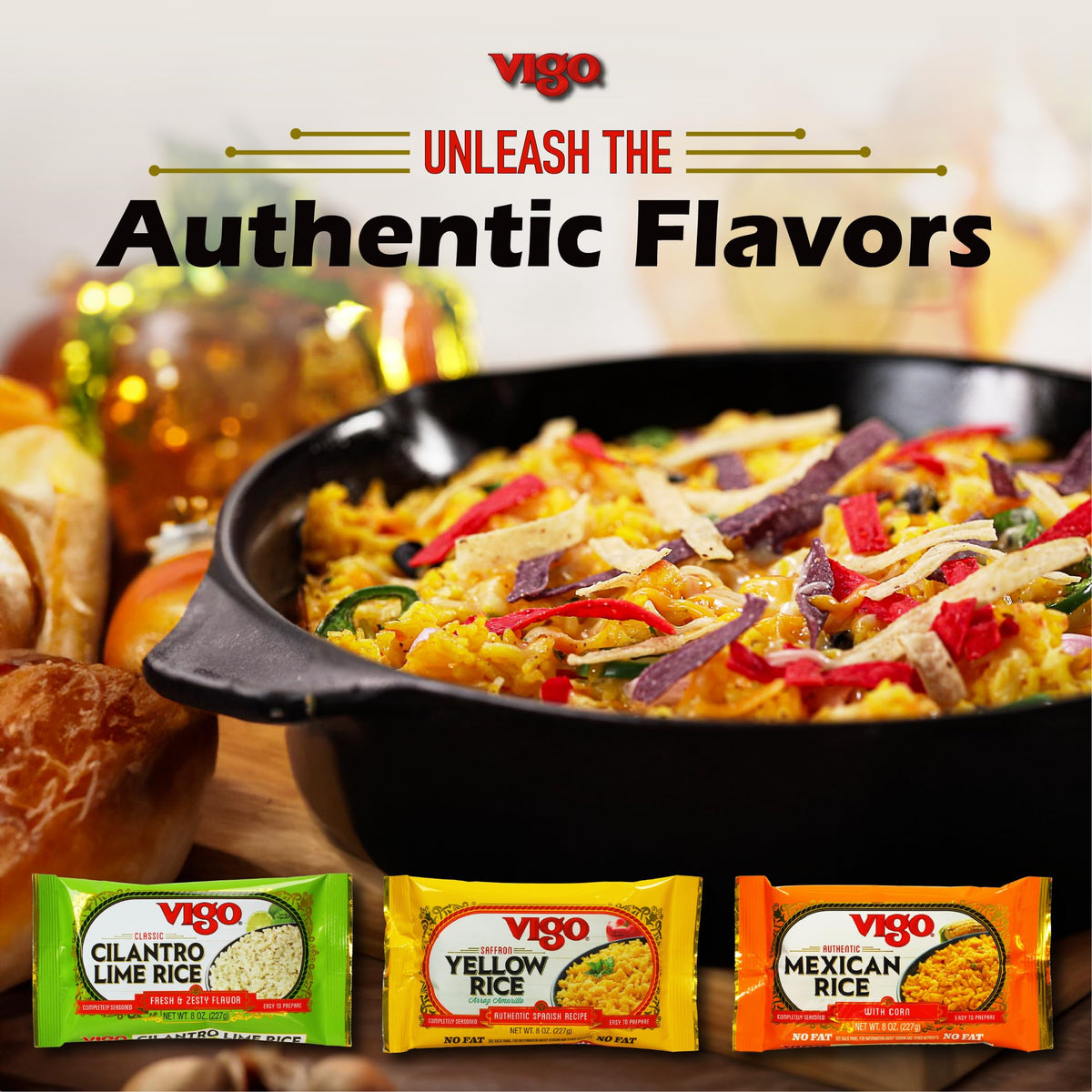 Vigo Authentic Rice Variety Pack, Low Fat, 8oz Pack of 3 (Saffron Yellow Rice, Mexican Rice with Corn, and Cilantro Lime Rice)