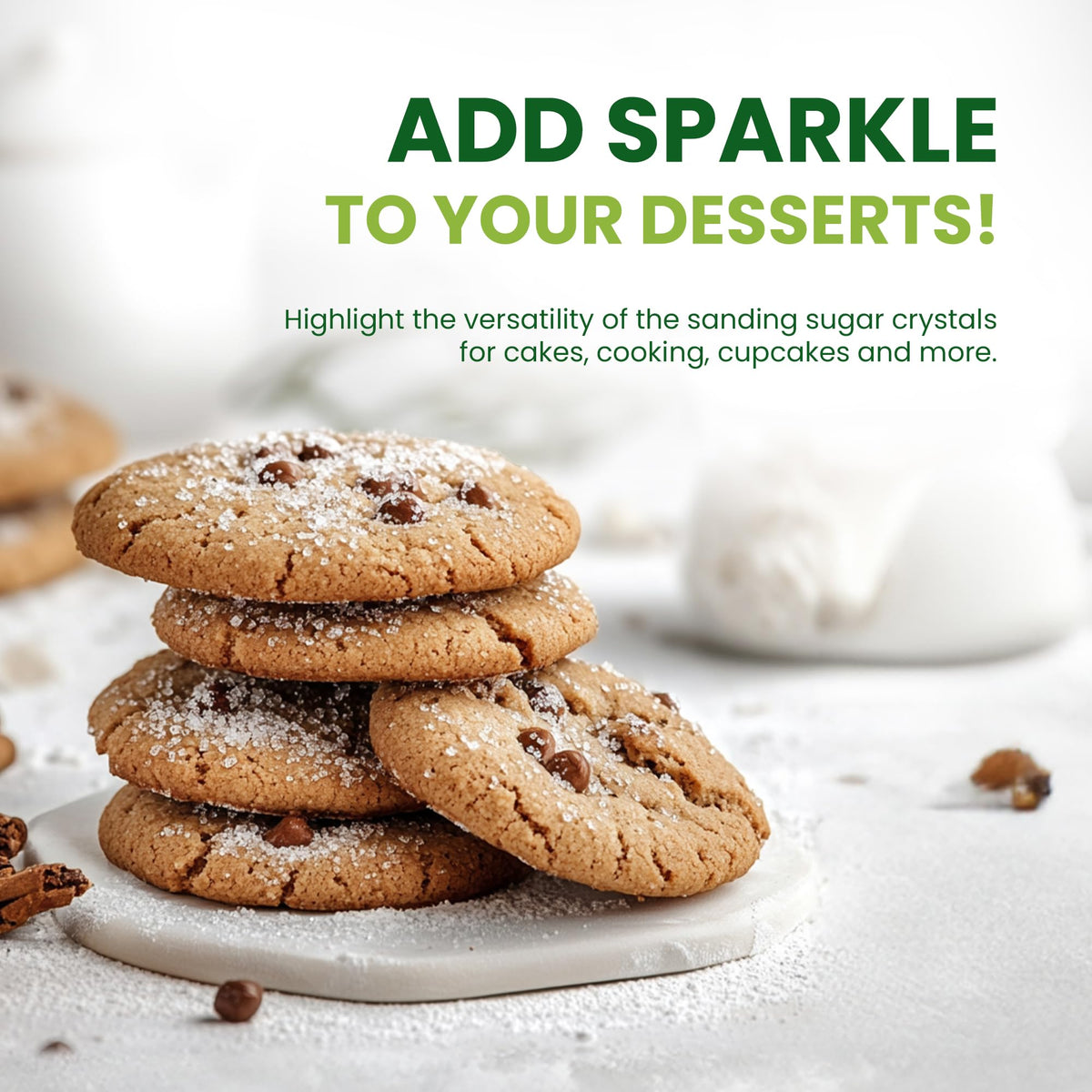 Sanding Sugar Crystals for Professional Baking & Decorating 10 oz - TOSS Coarse White Sparkling Sugar Sprinkles for Cakes, Cooki