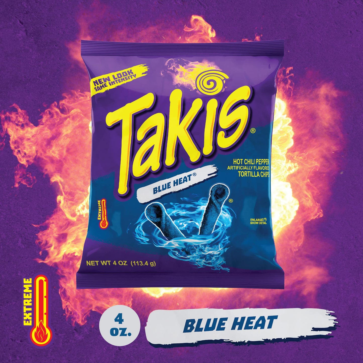 Takis Blue Heat Rolled Tortilla Chips, Hot Chili Pepper Flavor, 4 Ounce Bag