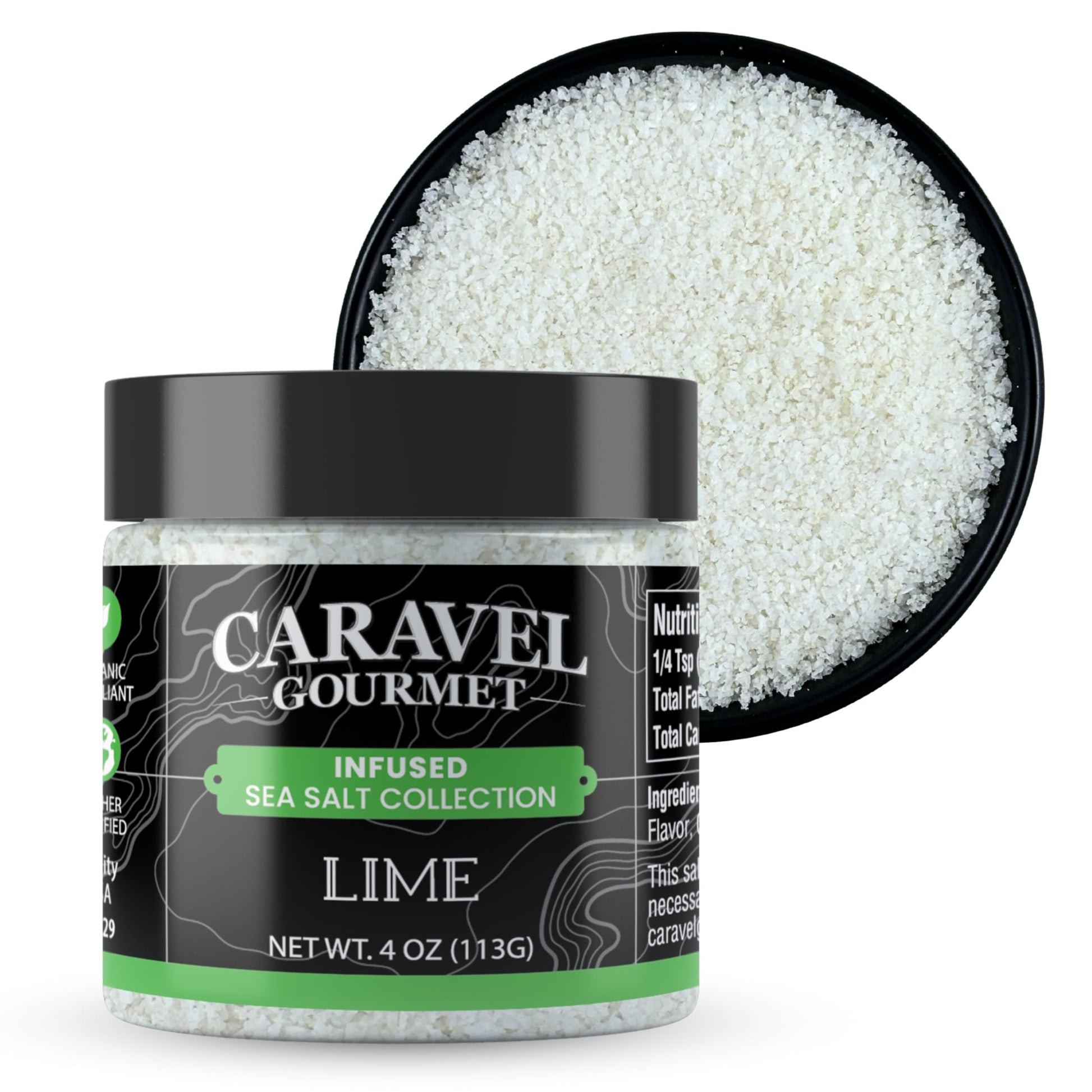 Caravel Gourmet Lime Sea Salt - 4 oz Jar, Ideal for Cooking and Seasoning