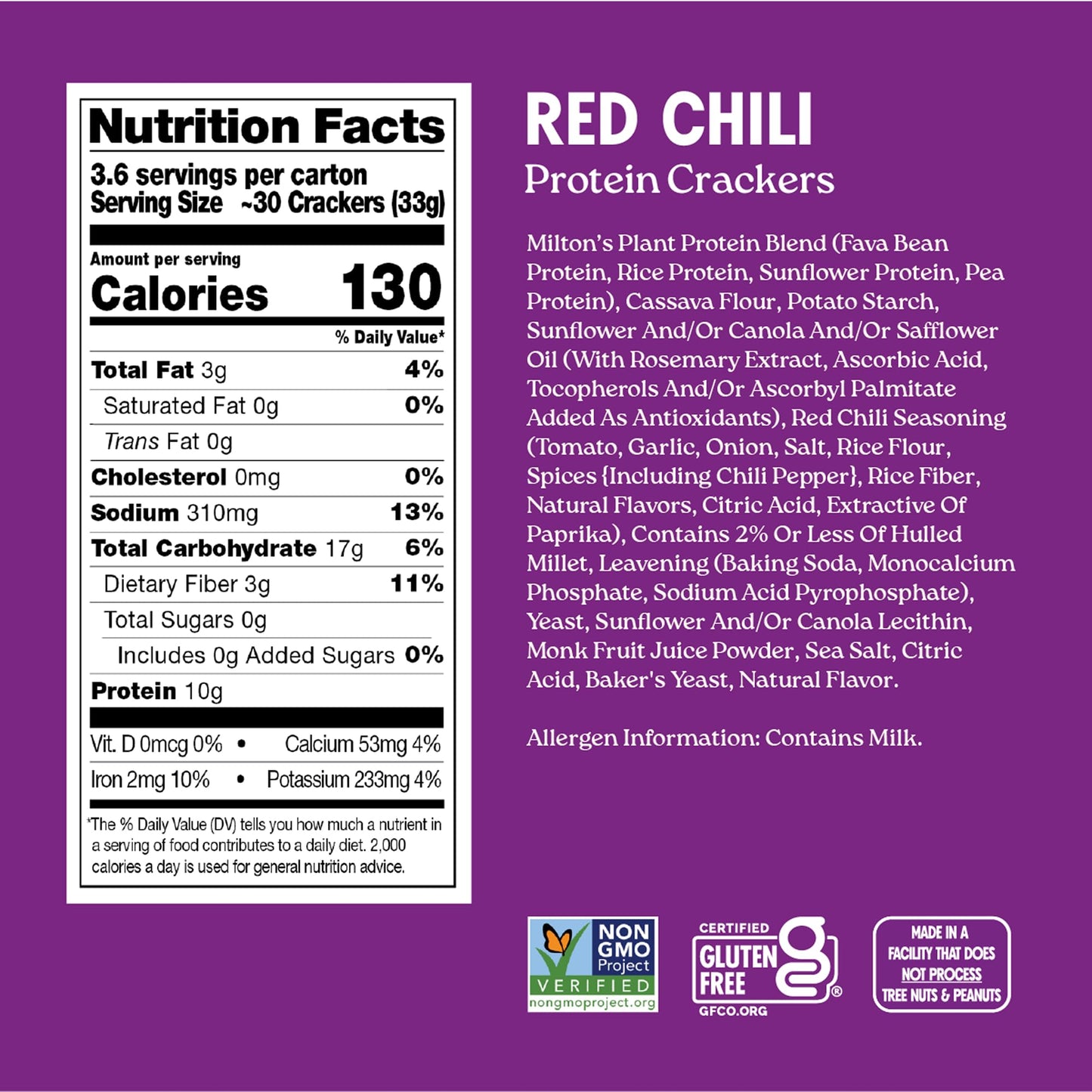 Miltons Protein Crackers Variety Bundle (Red Chili, Zesty Ranch, Everything, Crispy Sea Salt) - 10g of Plant-Based Protein Per