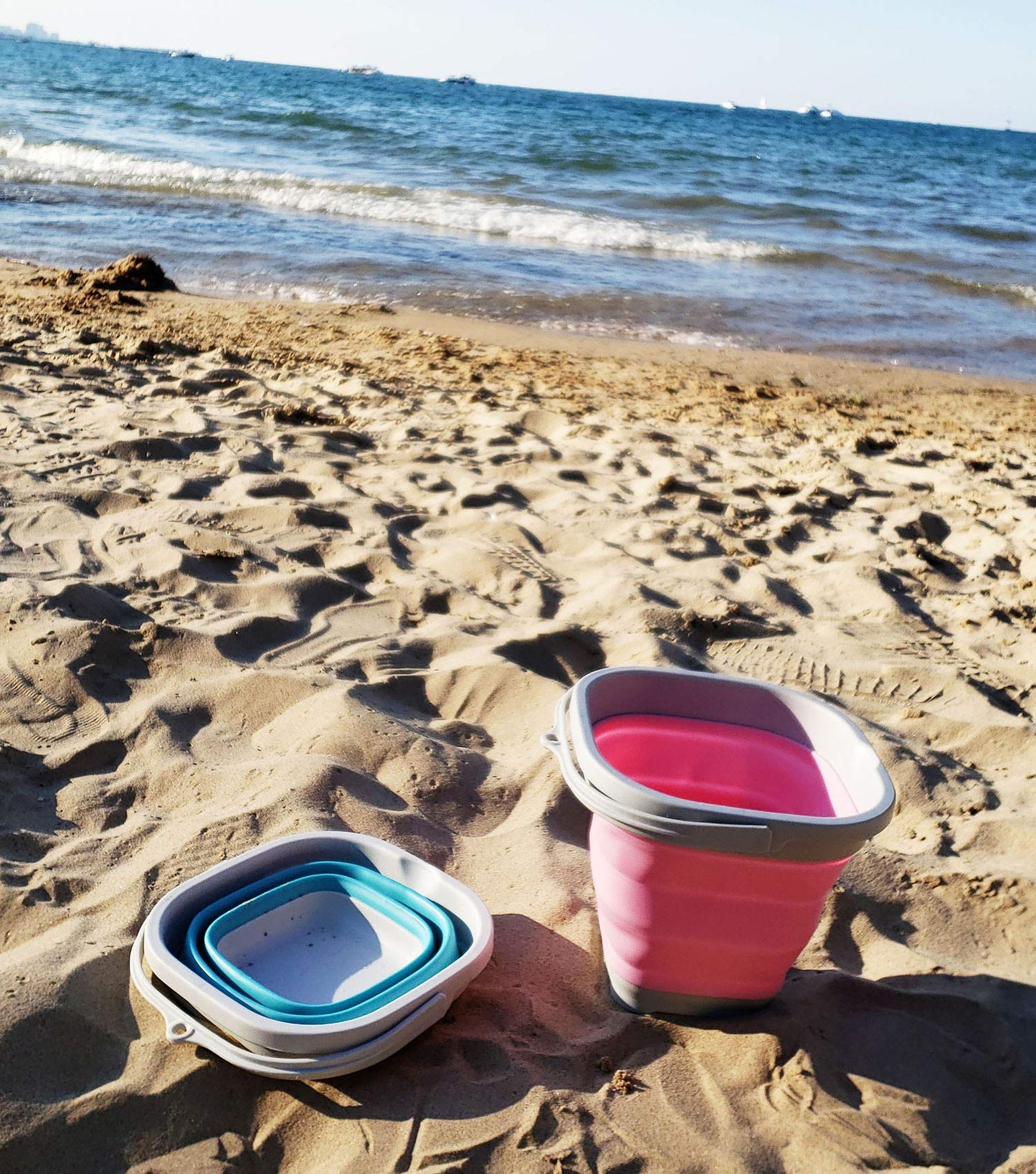 Sammart Set Of 2-2.6L (0.68 Gallon) Super Mini Sqare Collapsible Plastic Bucket - Foldable Square Tub - Portable Fishing Water P