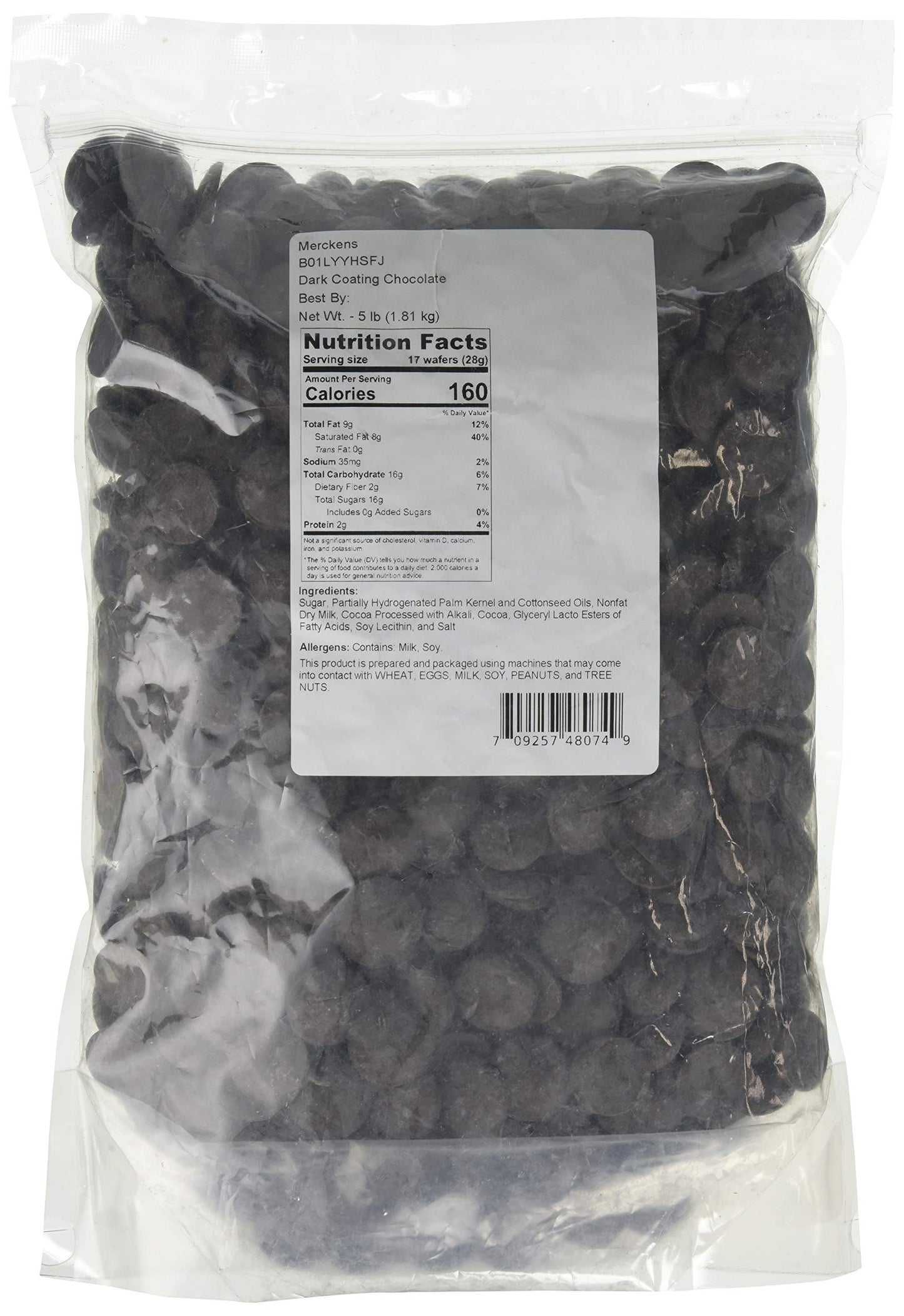 Merckens Coating Melting Wafers Chocolate Dark, 5 Pound Pack