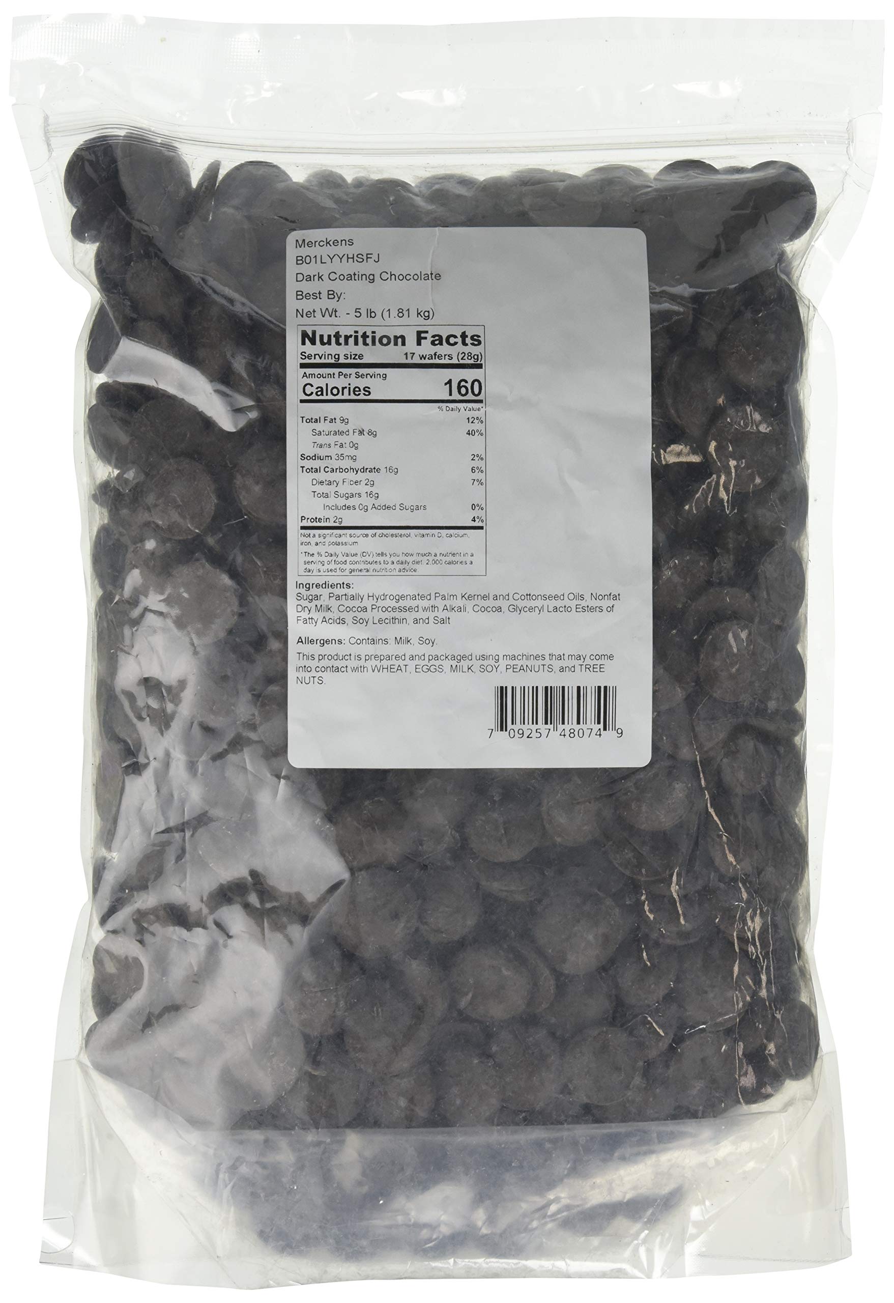 Merckens Coating Melting Wafers Chocolate Dark, 5 Pound Pack