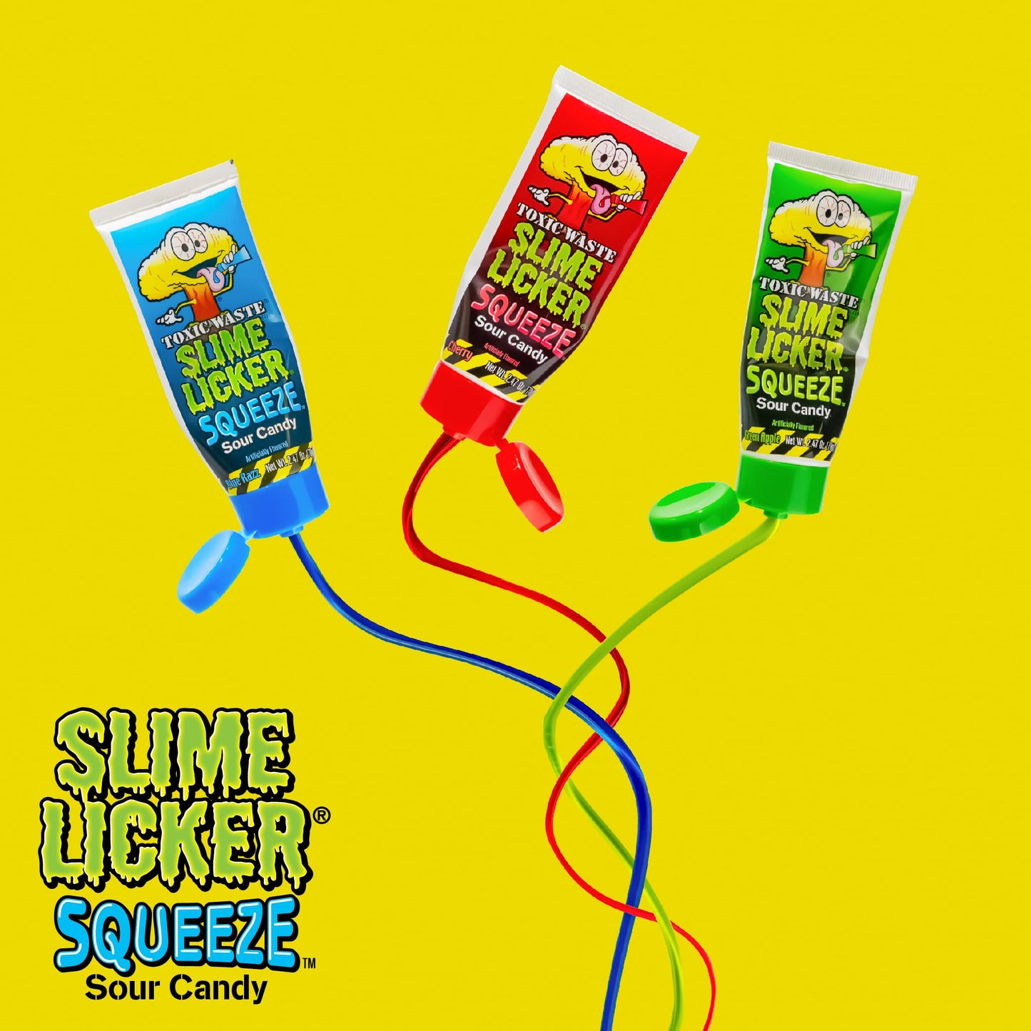 TOXIC WASTE - Slime Licker Squeeze - Sour Squeeze Slime Candy - Green Apple, Blue Razz, & Cherry Flavors - 2.47 oz. Tubes - 3 Pa