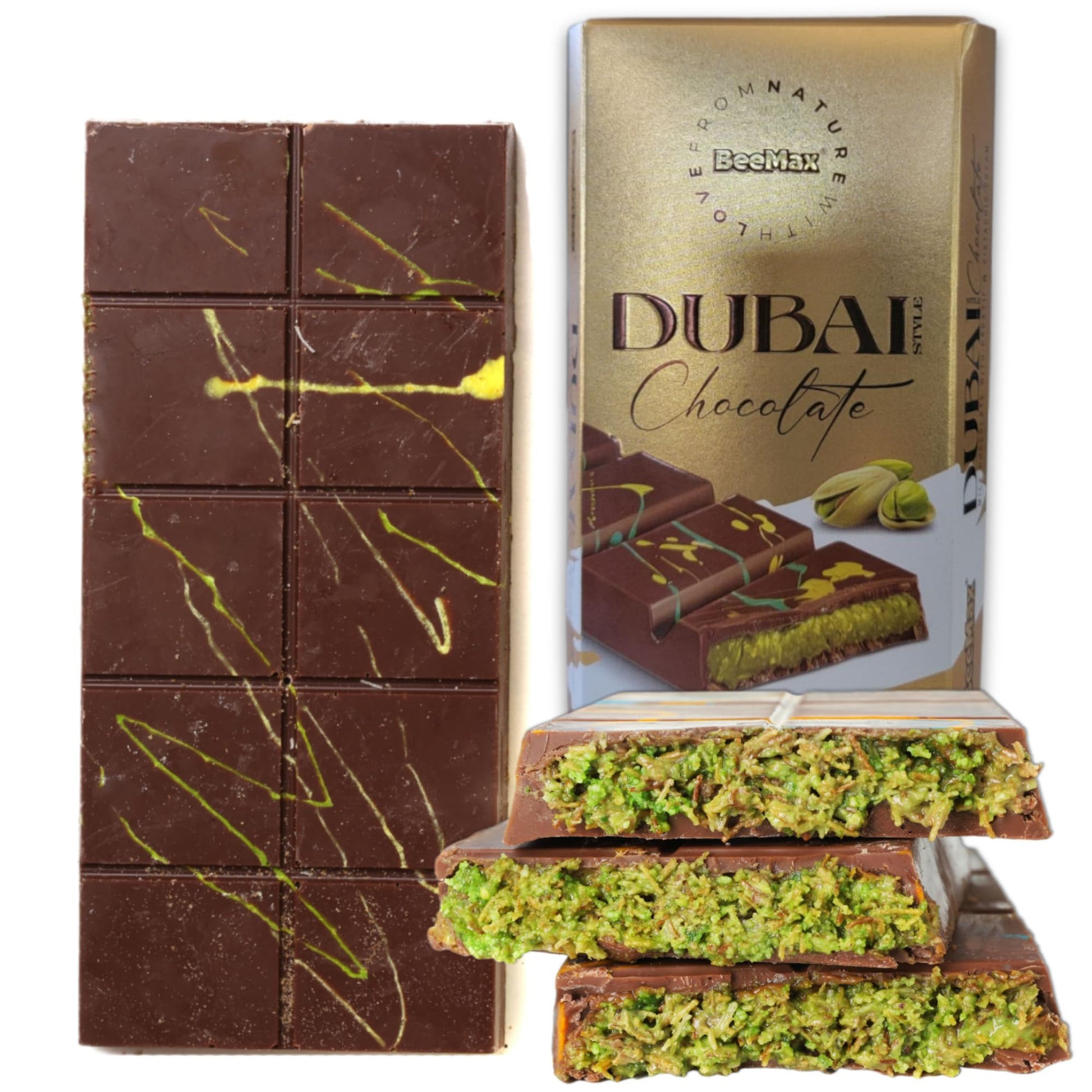 Authentic Dubai-Style Chocolate Bar | 7 oz of elegant Middle Eastern Indulgence | enhanced Milk Chocolate  Golden Kadayif Crisps  Velvety Tahini & Hand-Harvested Pistachios - Imported from Turkey
