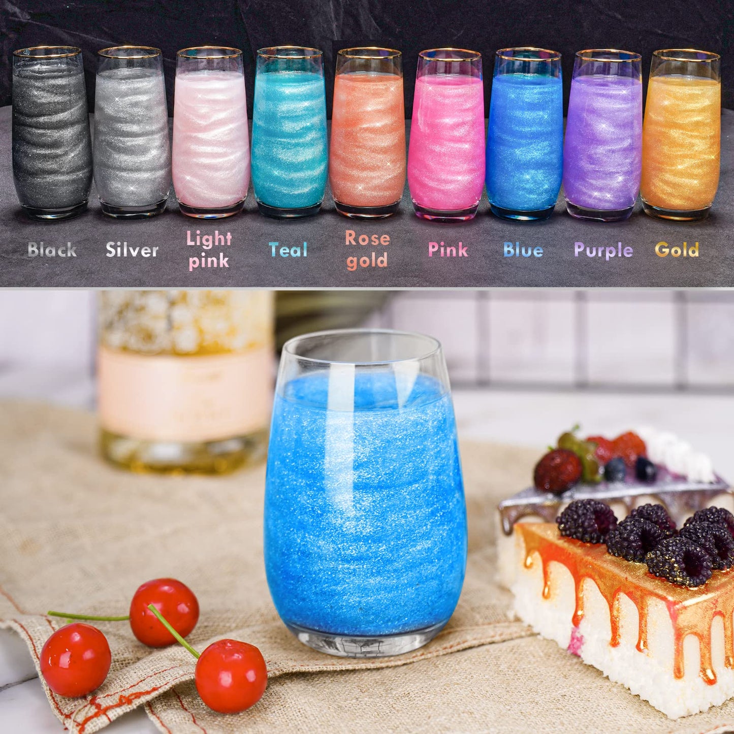 NiHome Edible Food-Grade Glimmer Powder Glitter Luster Dust Metallic Food Decorating Sprinkle Glimmery Dust for Drink Wine Beverage Cake Candy Dessert Bakery Restaurant Vegan (0.18oz/5g  Blue)