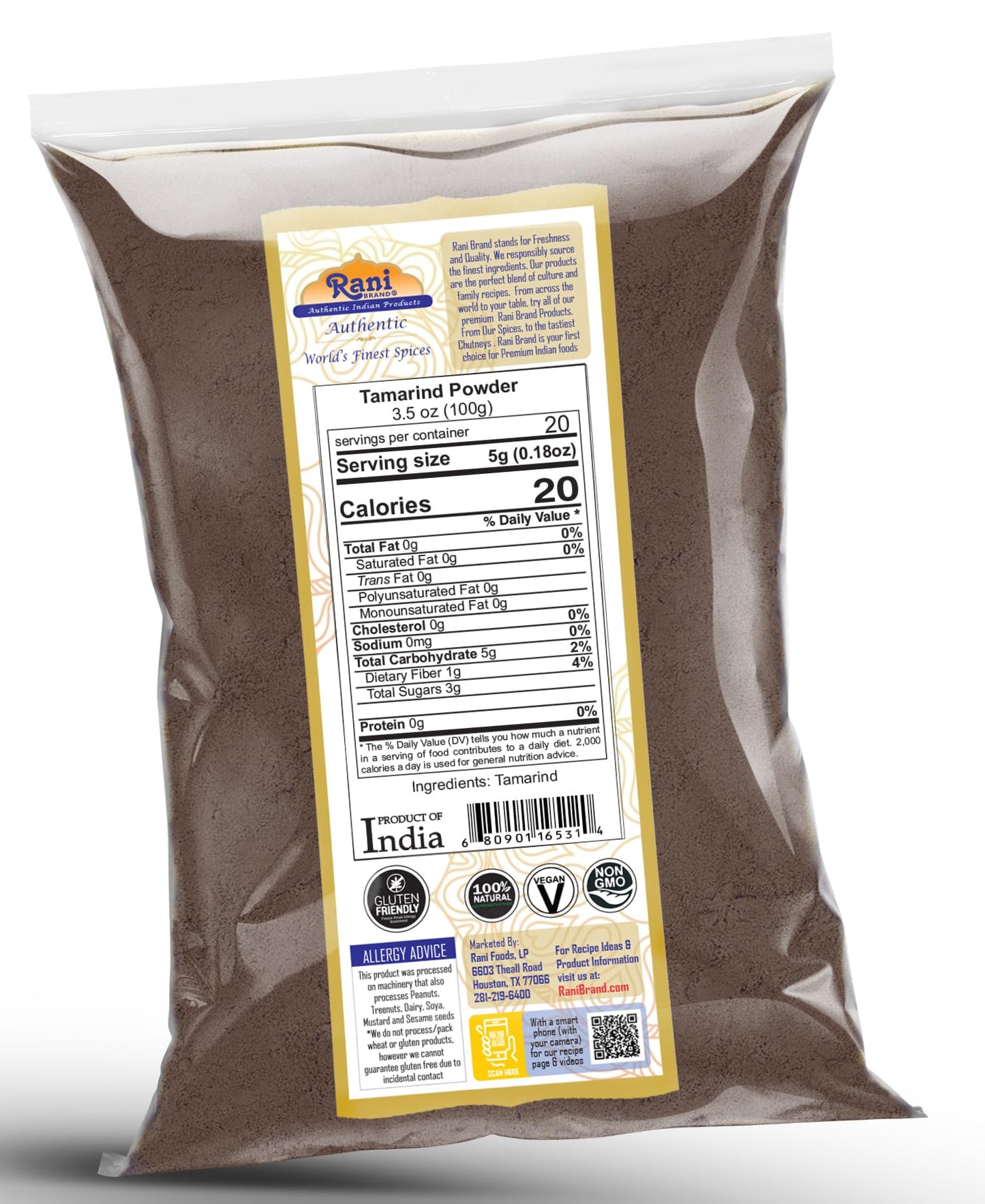 Rani Tamarind Powder (Imli) 3.5Oz (100G) ~ All Natural| No Added Sugar/Salt | Vegan | Gluten Friendly | Kosher | Non-Gmo | Kosher | Indian Origin