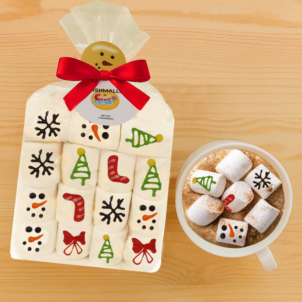 30 Count Christmas Marshmallow Gift Pack, Soft & Fluffy Vanilla Marshmallows, Festive Holiday  , Cute Snowman Packaging, Perfect For Gifting, Hot Chocolate, & Stocking Stuffers, 4.5 Oz 30 Count