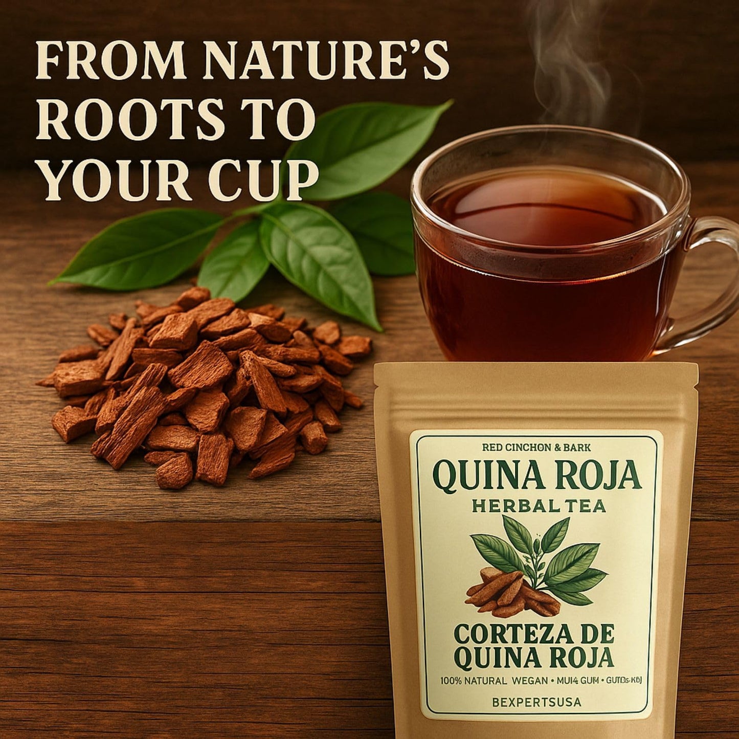 Quina Roja Herbal Tea (Red Cinchona Bark) - 4 oz (113 g) - 100% Natural  Vegan  Non-GMO  Gluten-Free  Wildcrafted Herbal Tea - Crafted by Nature - Authentic & Fresh Loose Leaf Tea - by BexpertsUSA