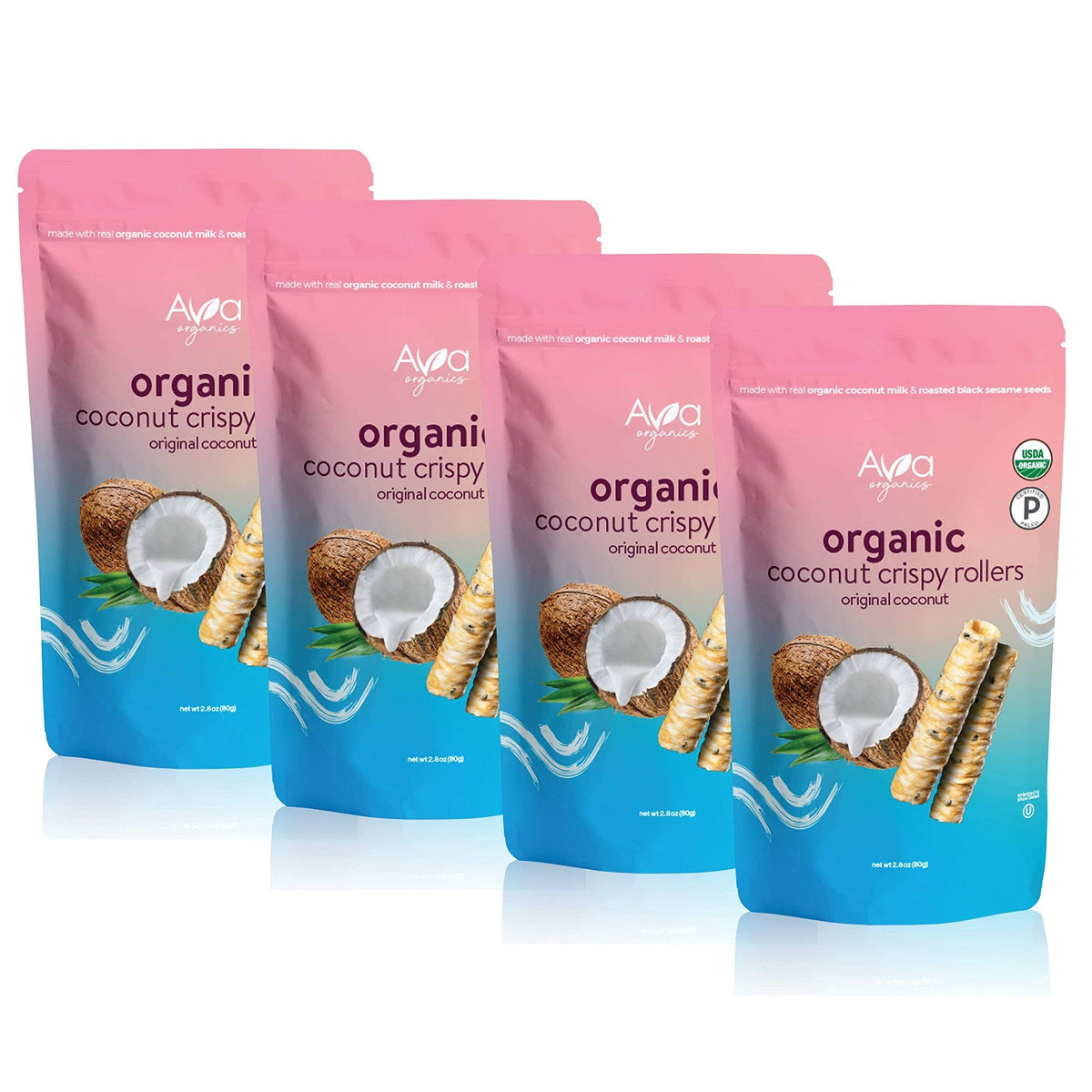 Ava Organics - Coconut Crispy Rollers, Healthy Snack Rolls For Adults And Kids, Kosher, Gluten Free, Certified Paleo - Original